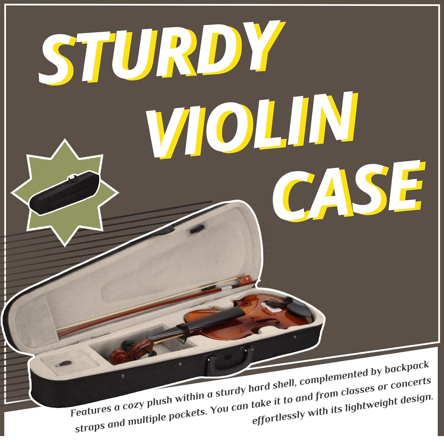 4/4 Acoustic Violin Set,Beginner Violin Vintage Solid Wood Violin Starter Kit with Carrying Case,Bow and Rosin (Natural)