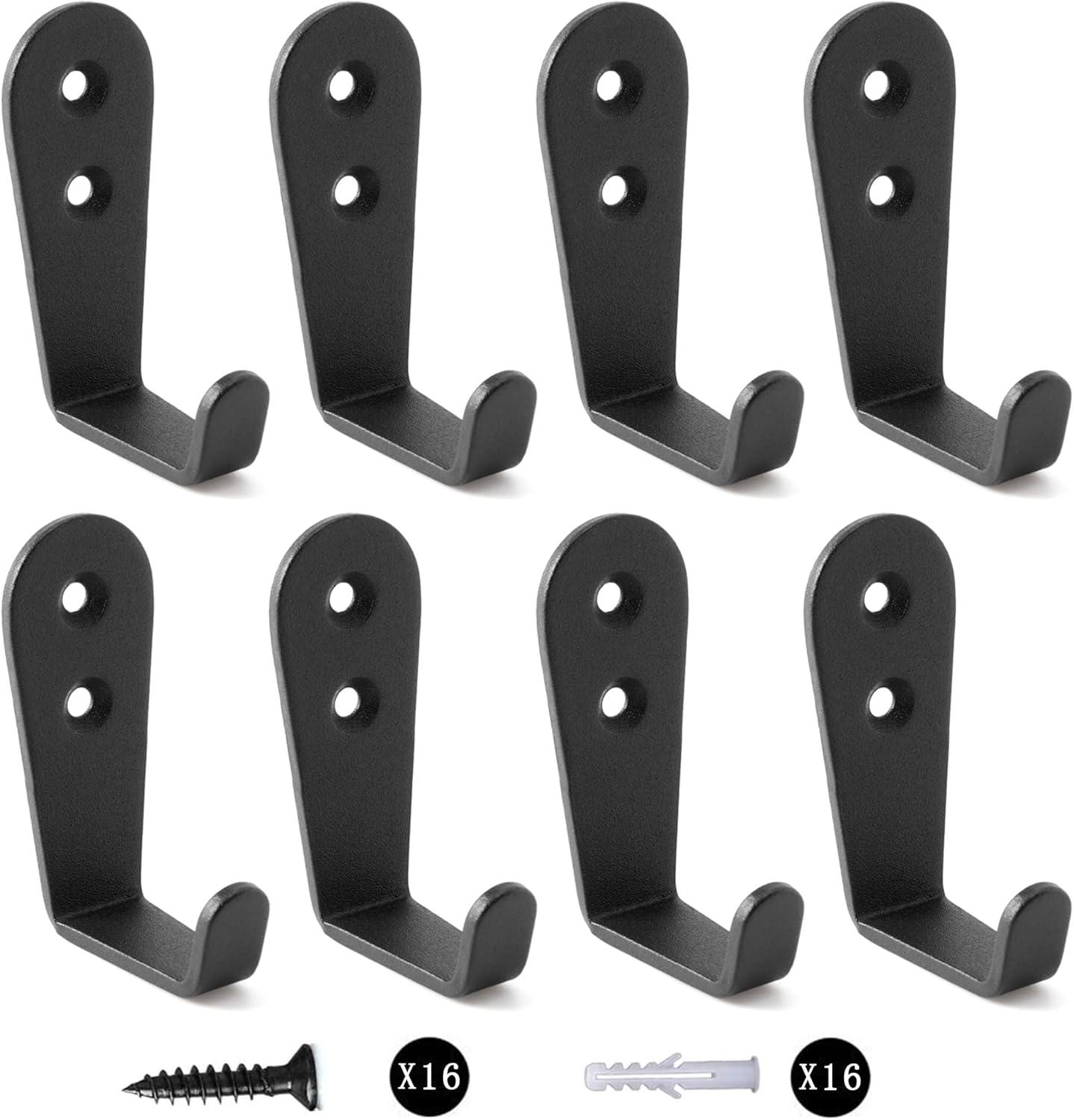 Black Heavy Duty Stainless Steel Wall Hooks, 8 Pack