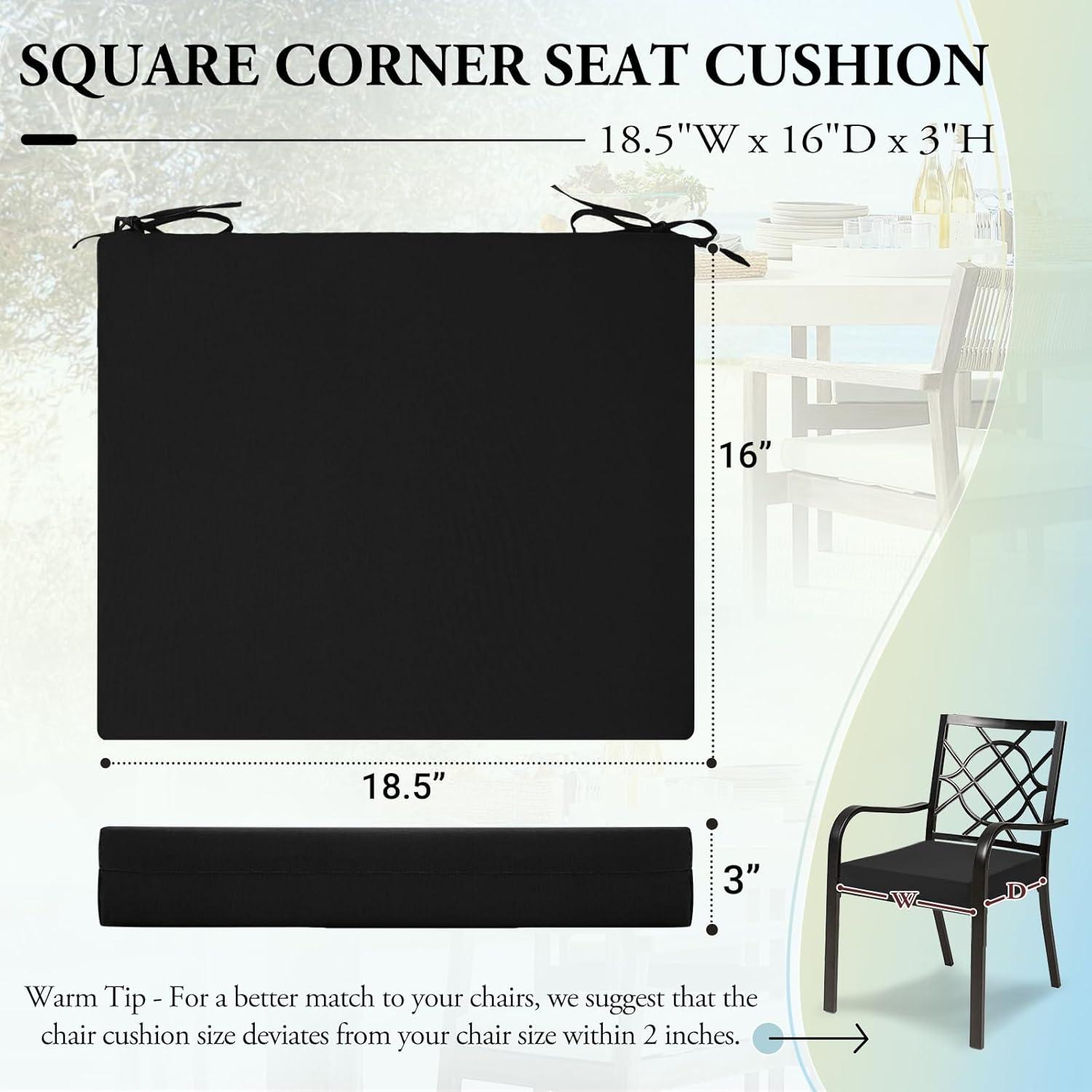 Outdoor Chair Cushions for Patio Furniture - Outdoor Cushions for Chairs - Water Resistant Patio Chair Cushions Set of 4, 18.5"X16"X3", Black