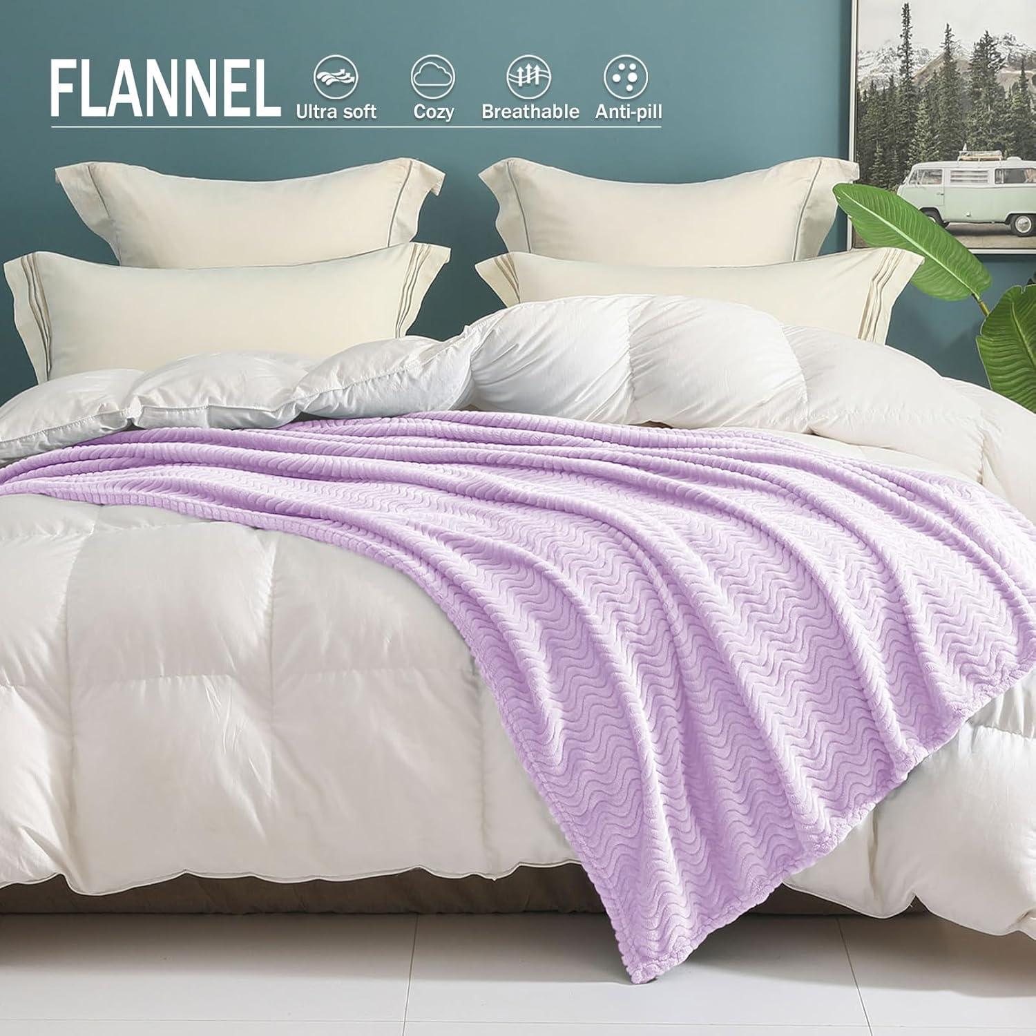 PAVILIA Soft Waffle Blanket Throw for Sofa Bed, Lightweight Plush Warm Blanket for Couch , Lavender Purple/Throw - 50x60