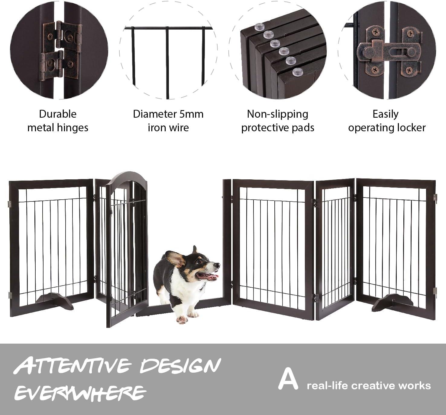 Espresso 144-Inch Freestanding Solid Wood Dog Gate with Door