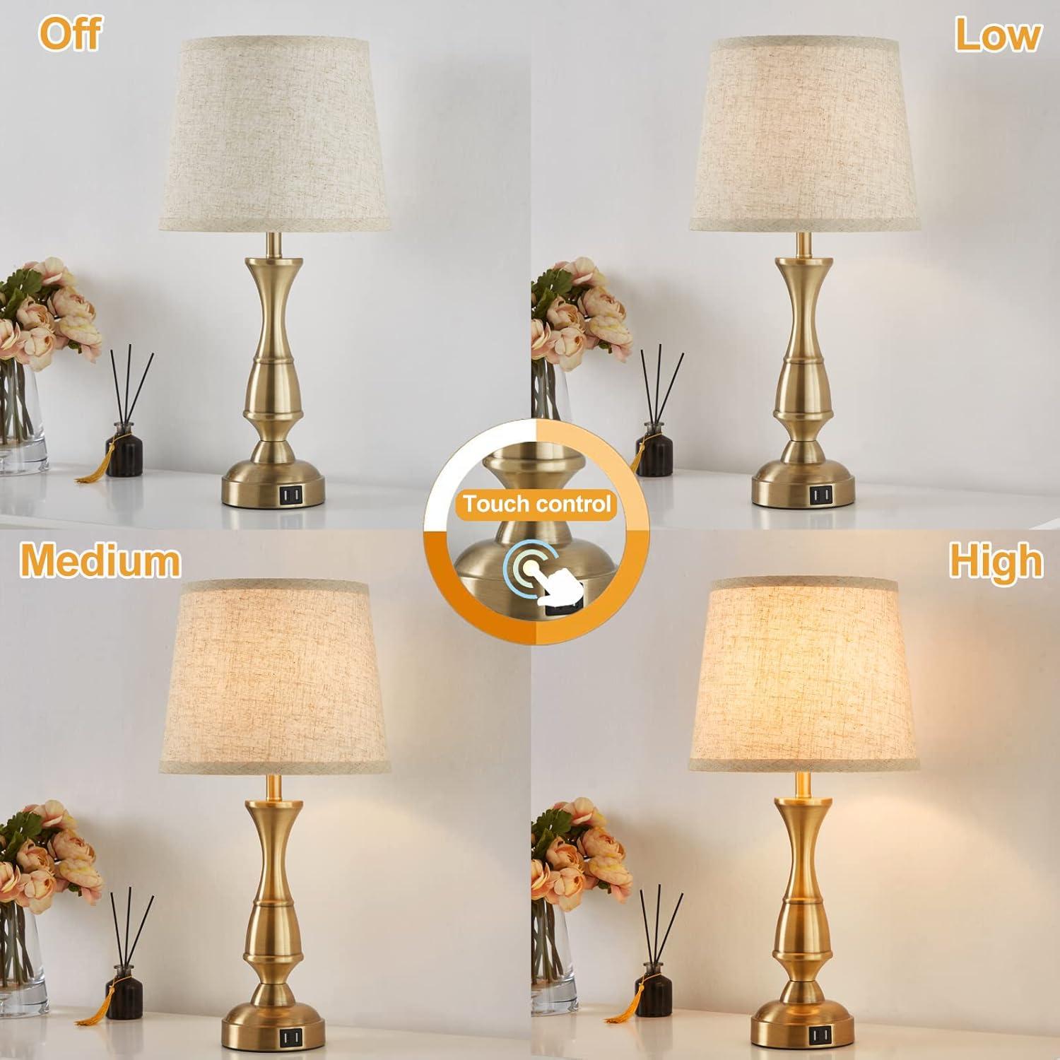 GyroVu Vintage Bedside Lamp Set of 2,Farmhouse Table Lamp Touch Control 3-Way Dimmable End Table Lamp with 2 USB Port, Desk Lamp Modern Nightstand Lamp for Living Room Bedroom Hotel Office