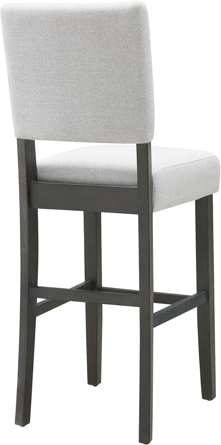 Leick Home 10087-BBHG Upholstered Back Bar Height Stool with Wood Base, Set of 2, for Elevated Kitchen Counters, High Top Tables, and Bars, Blackbean and Heather Gray