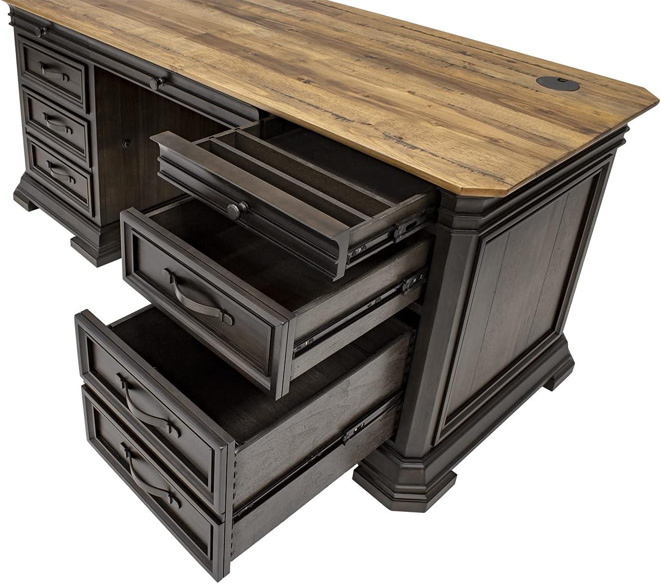 Sonoma Double Pedestal Desk Brown - Martin Furniture: Antique Bronze Hardware, Wood Veneer, No Assembly Required