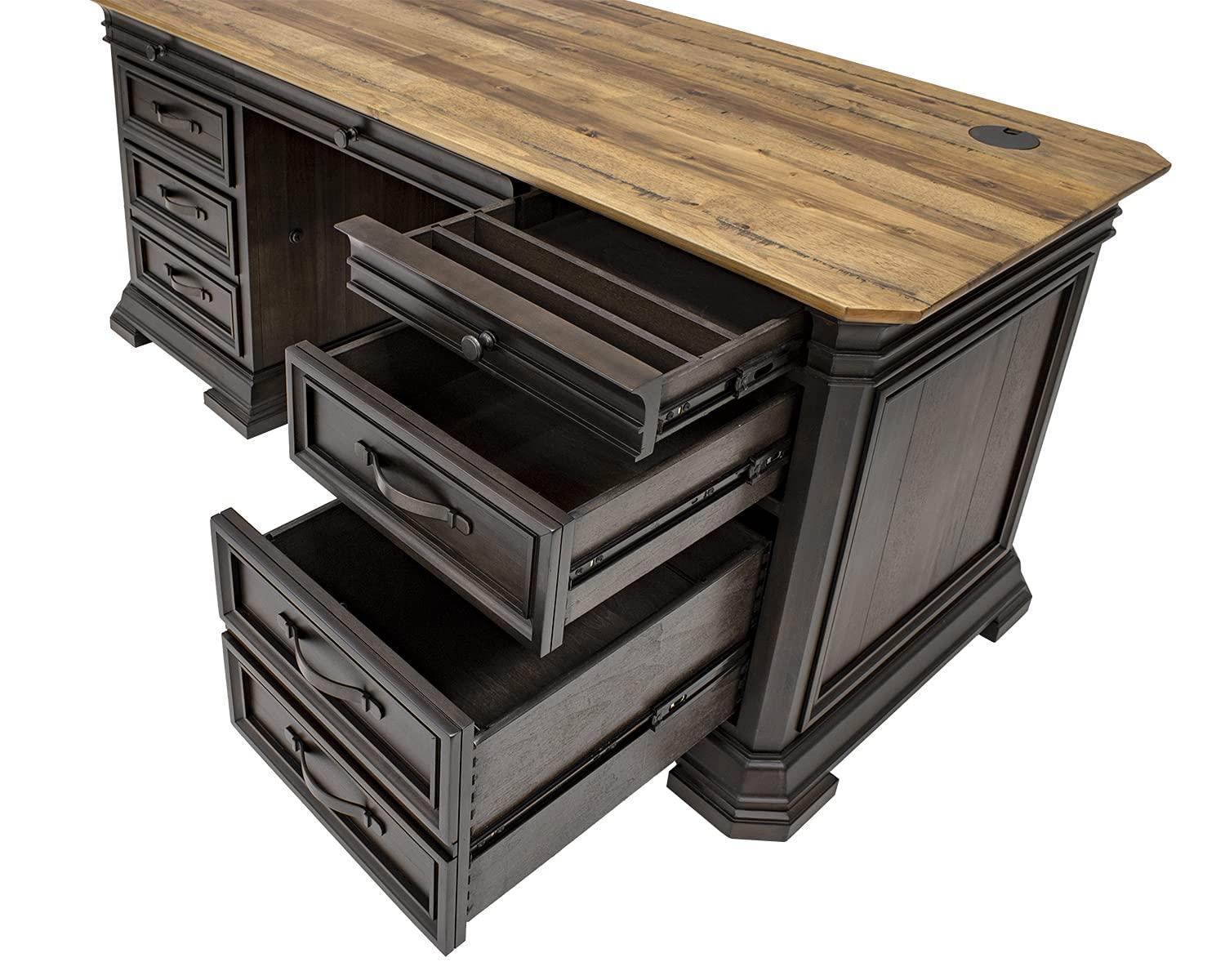 Sonoma Double Pedestal Desk Brown - Martin Furniture: Antique Bronze Hardware, Wood Veneer, No Assembly Required