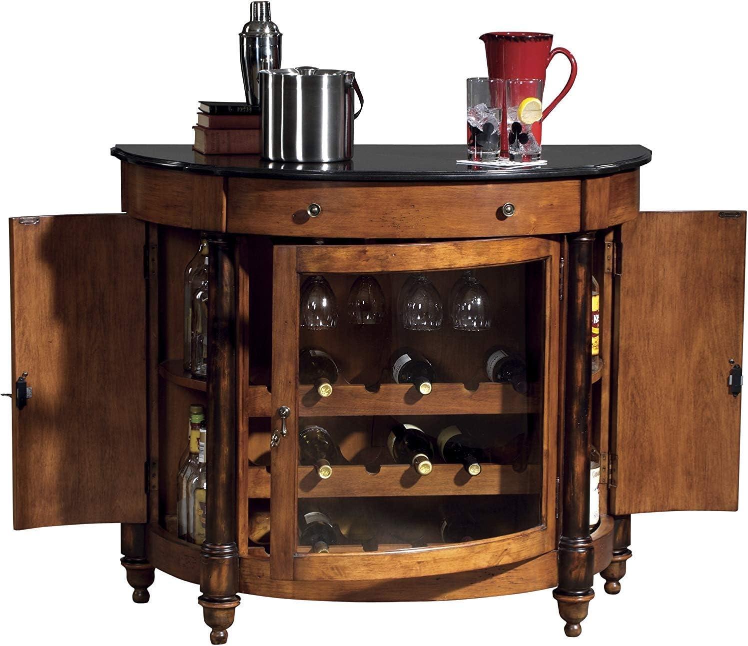 Vintage Umber & Worn Black Demilune Wine Cabinet with Granite Top