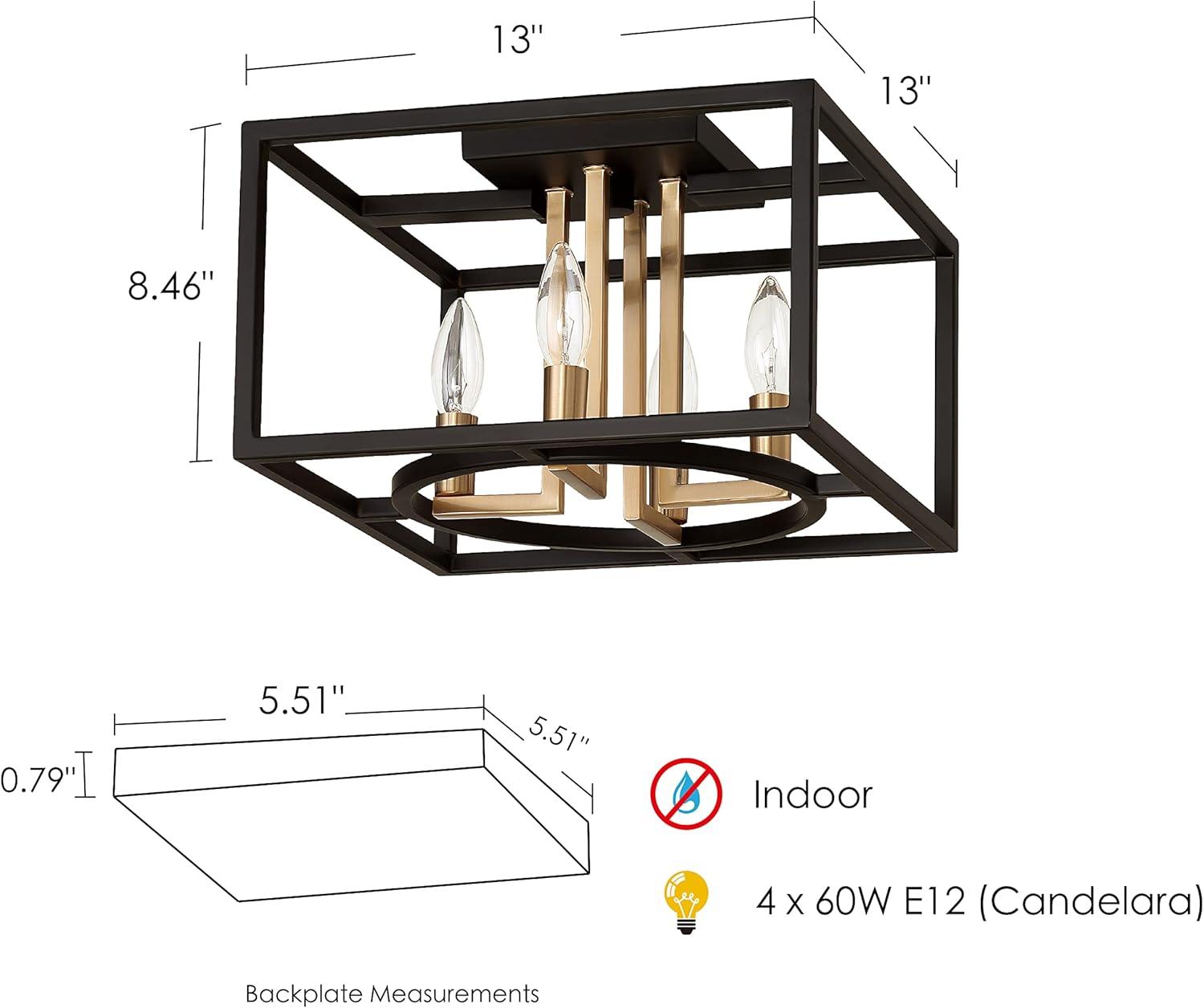 Mundazo Matte Black and Gold Geometric Semi-Flush Ceiling Light