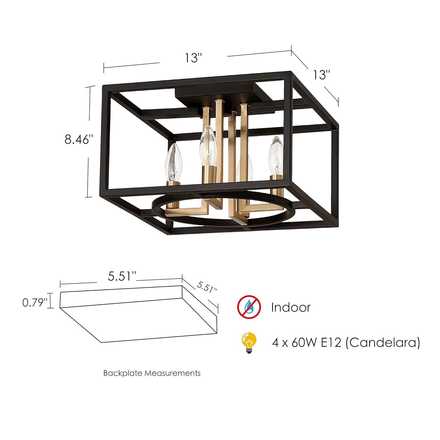 EGLO Mundazo 4-Light Semi Flush Modern Ceiling Light Fixture Dimmable LED Lighting Fixture for Hallway, Living Room, and Closet, 13 in, Black and Gold
