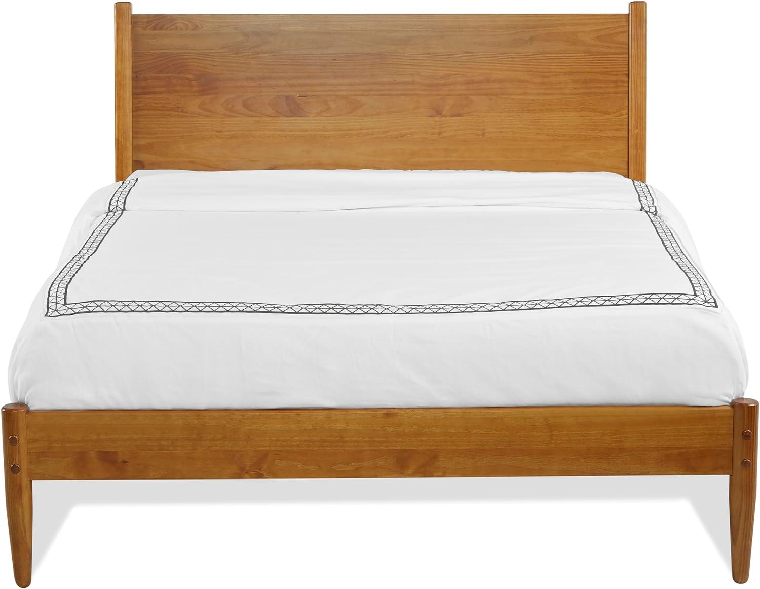 Camaflexi Castanho King Mid-Century Modern Pine Wood Platform Bed