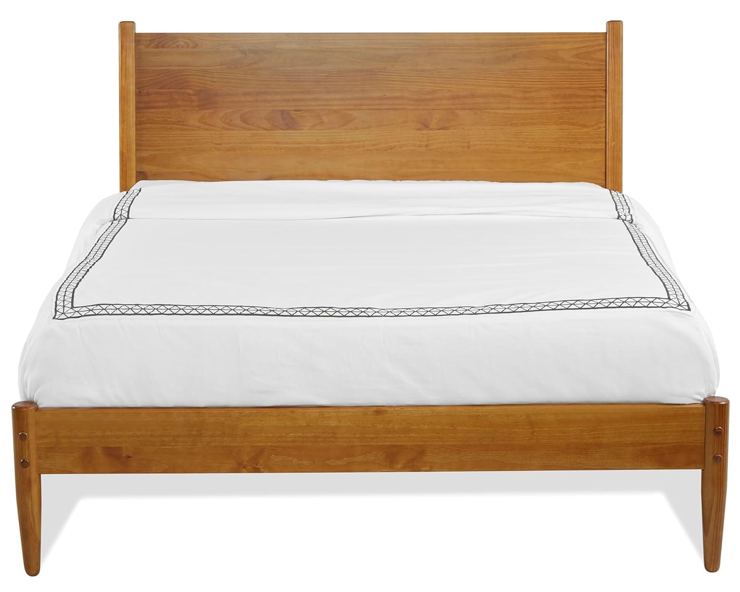 Camaflexi Mid Century Platform Bed Wood Panel Bed Frame with Headboard, Full, Castanho