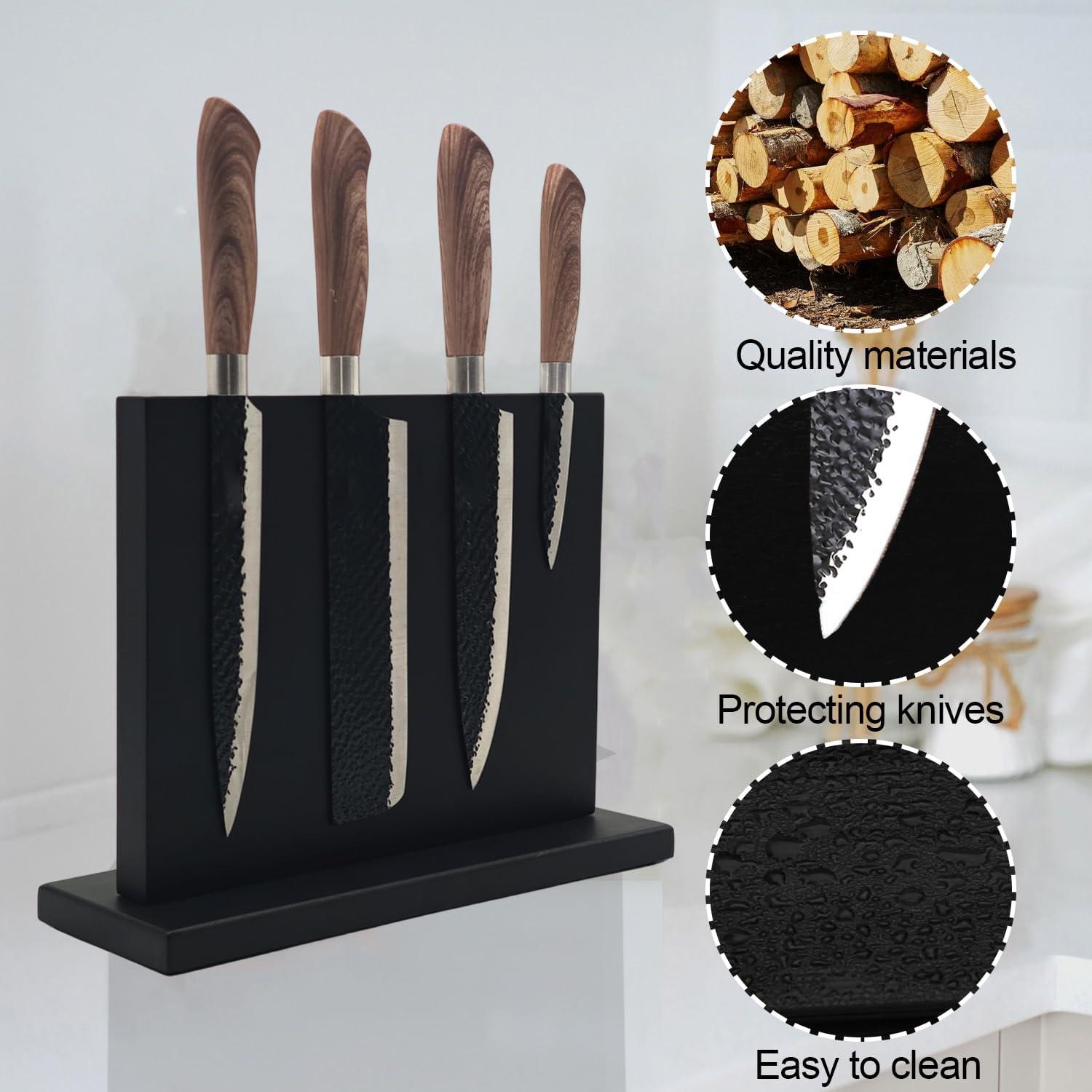 Black Acacia Double Sided Magnetic Knife Holder And Knife Block