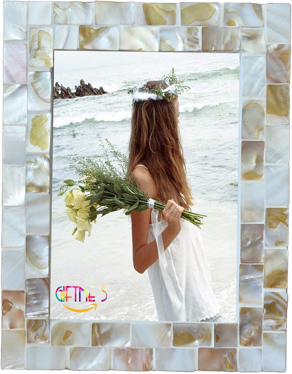 GIFTME 5 Picture Frame 5x7 Mother of Pearl Photo Frame,Beach Picture Frame Tabletop or Wall Hanging Display Frame(5x7 Natural White,1pc)