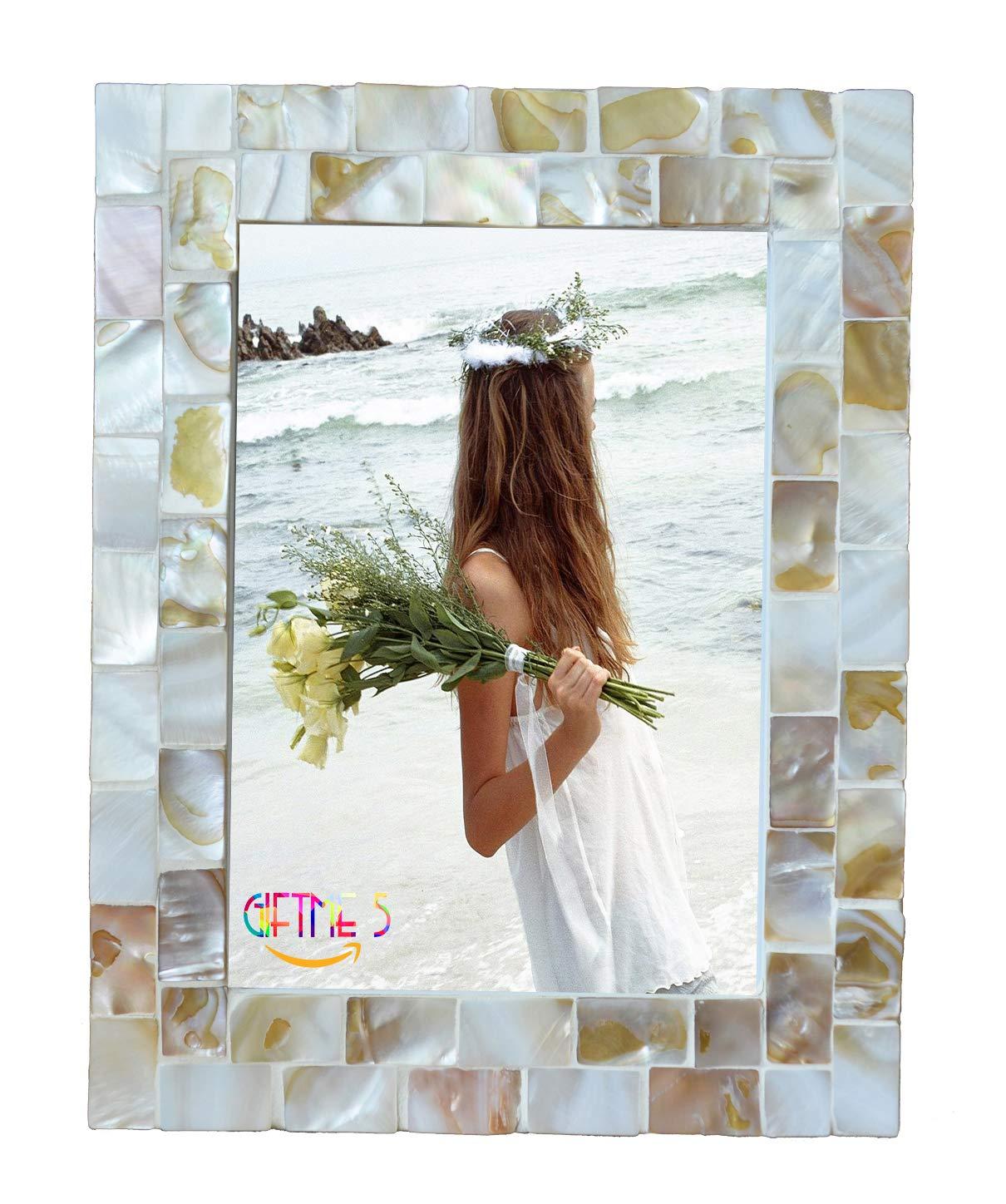 GIFTME 5 Picture Frame 5x7 Mother of Pearl Photo Frame,Beach Picture Frame Tabletop or Wall Hanging Display Frame(5x7 Natural White,1pc)