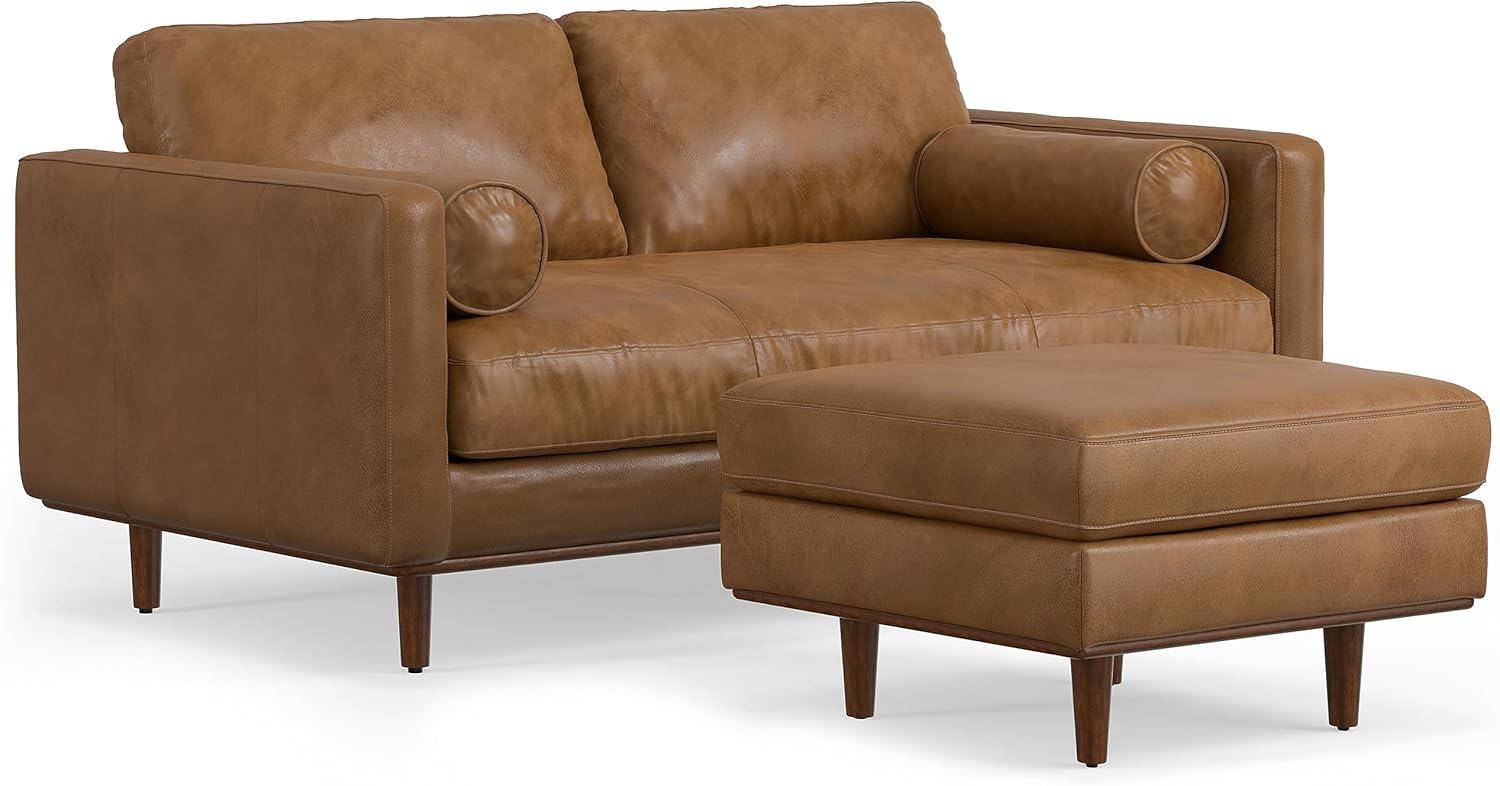 Simpli Home Morrison  Sofa and Ottoman Set in Genuine Leather