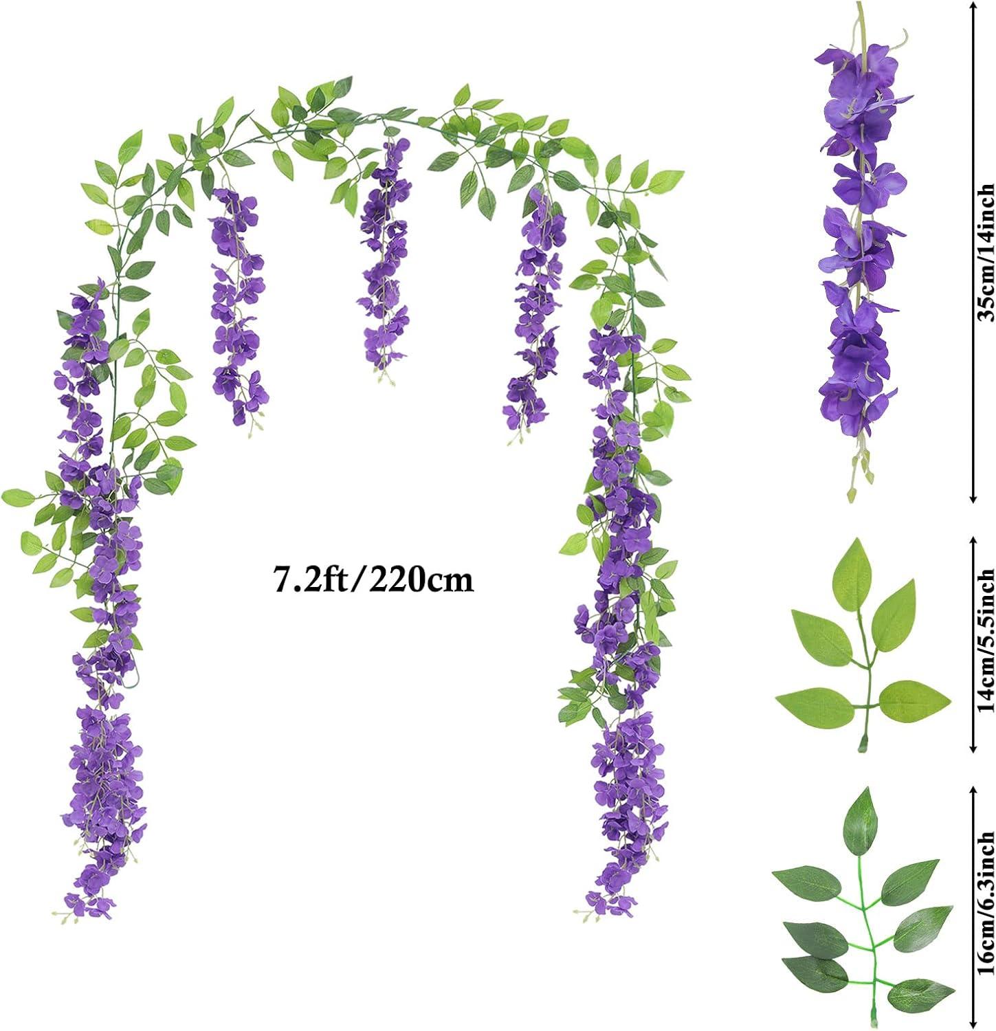 Sinhoon Wisteria Artificial Flowers Garland, 4 Pcs Total 28.8ft Artificial Wisteria Vine Silk Hanging Flower for Home Garden Outdoor Ceremony Wedding Arch Floral Decor (Light Purple)