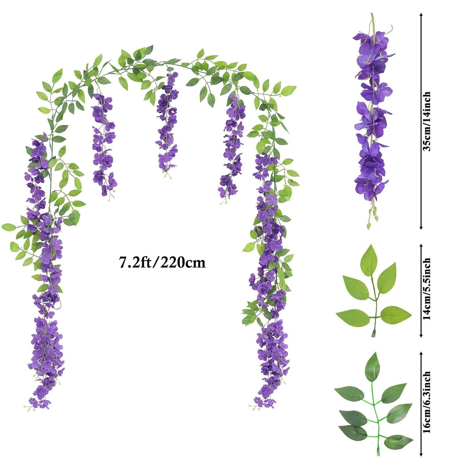 Sinhoon Wisteria Artificial Flowers Garland, 4 Pcs Total 28.8ft Artificial Wisteria Vine Silk Hanging Flower for Home Garden Outdoor Ceremony Wedding Arch Floral Decor (Light Purple)