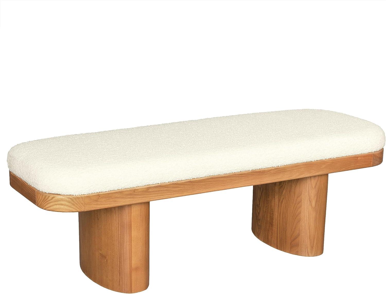 Ollie White Boucle Upholstered Wooden Bench