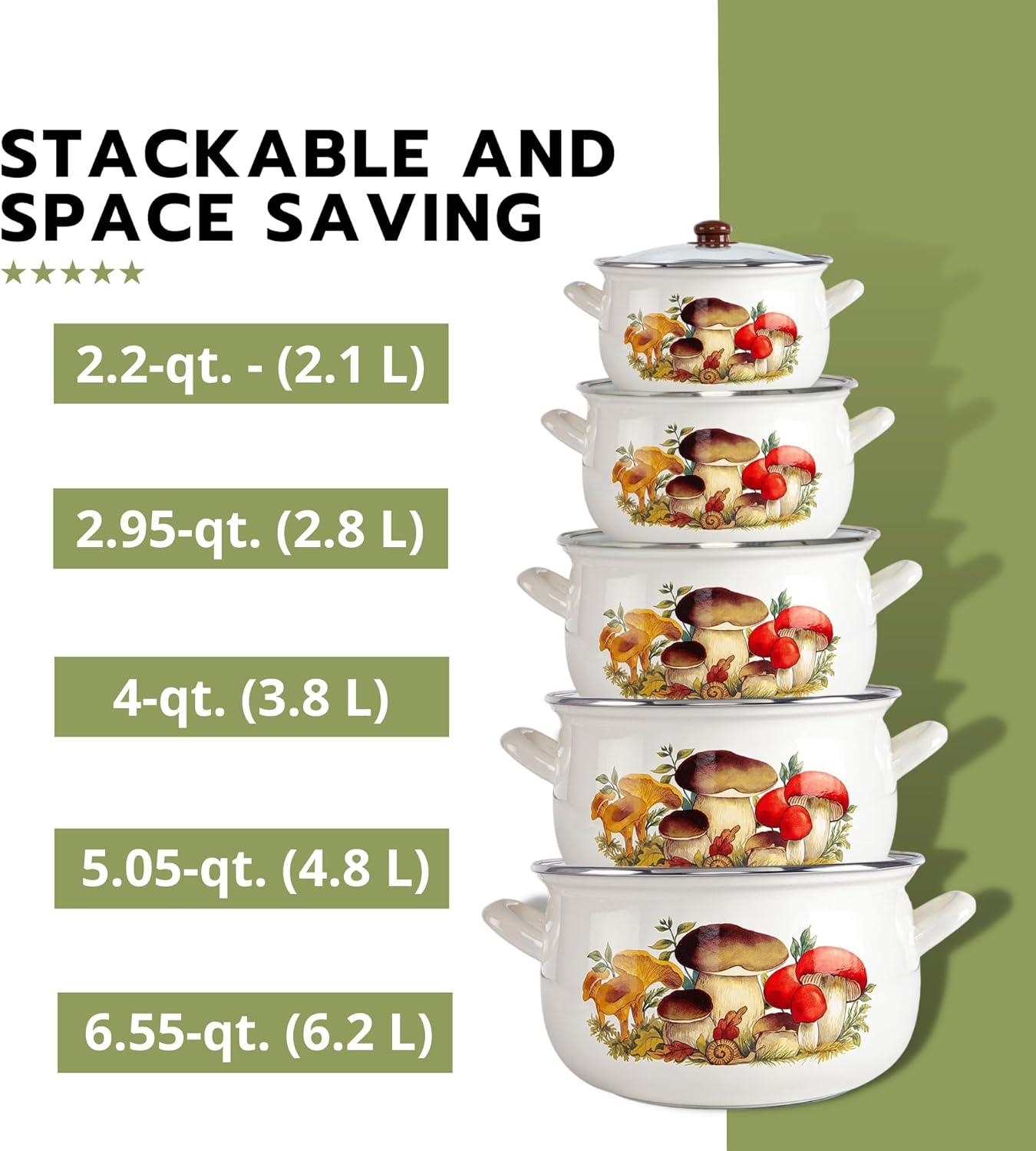 STP Goods Traditional Country Style Mushrooms Belly Deep Casserole Soup Pot with Glass Lid