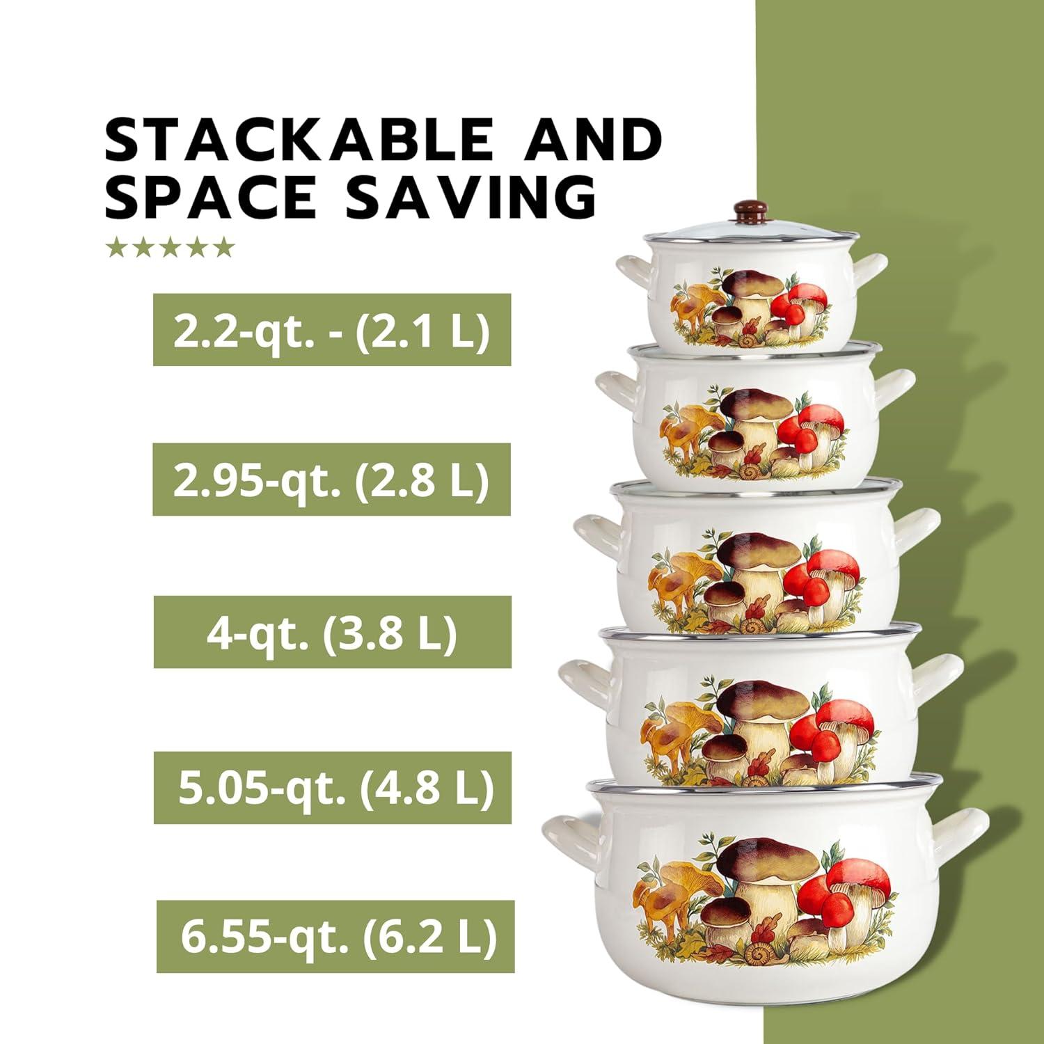 STP Goods Traditional Country Style Mushrooms Belly Deep Casserole Soup Pot with Glass Lid