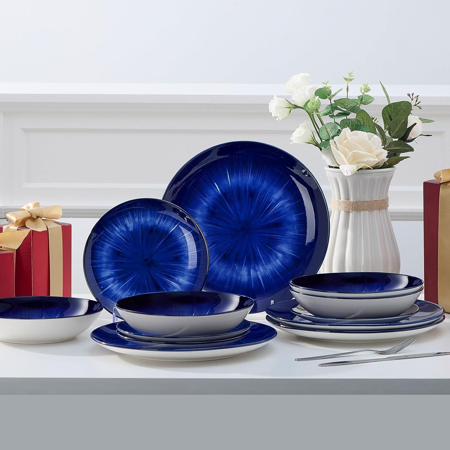 Bestone 12 Pieces Porcelain Dinnerware Set, Service for 4, Navy Blue