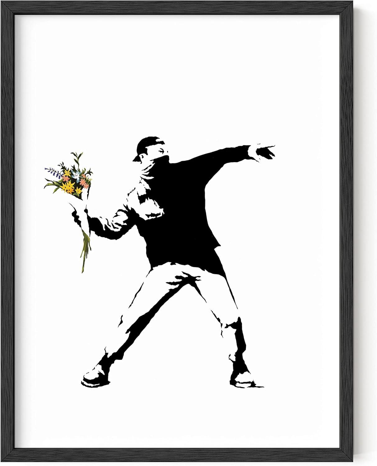 HAUS AND HUES Banksy Flower Thrower Wall Art Graffiti Graffiti Art Banksy Prints Graffiti Art Wall Decor Banksy Wall Poster Modern Pop Art Banksy Poster UNFRAMED 12"x16" (Banksy Flower Thrower)