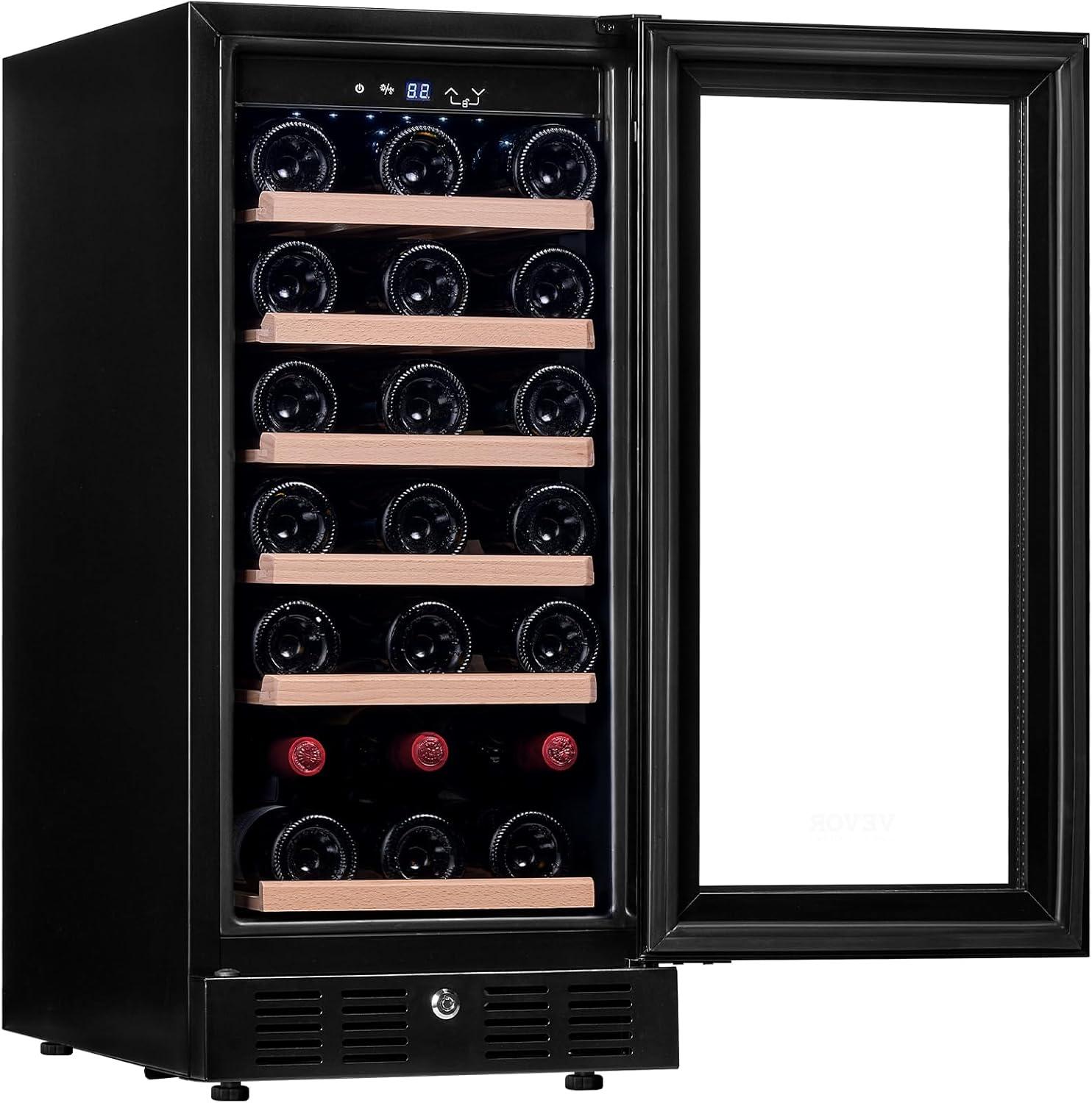VEVOR Wine Cooler, 30 Bottles Capacity Under Counter Built-in or Freestanding Wine Refrigerator, Beverage Cooler with Blue LED Light, Single Door, Child Lock for Drink Beer Soda Wine Water, ETL Listed