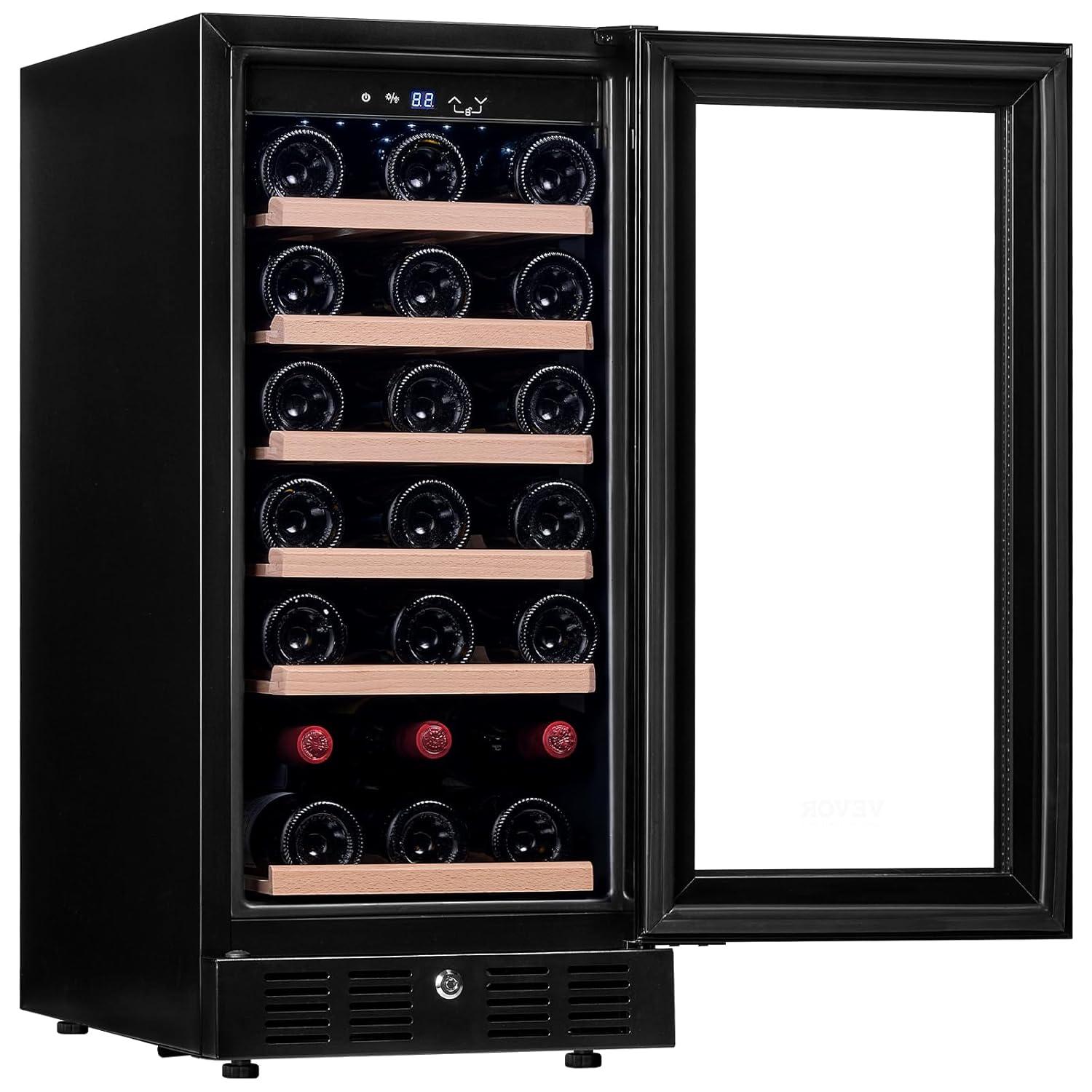 VEVOR Wine Cooler, 30 Bottles Capacity Under Counter Built-in or Freestanding Wine Refrigerator, Beverage Cooler with Blue LED Light, Single Door, Child Lock for Drink Beer Soda Wine Water, ETL Listed