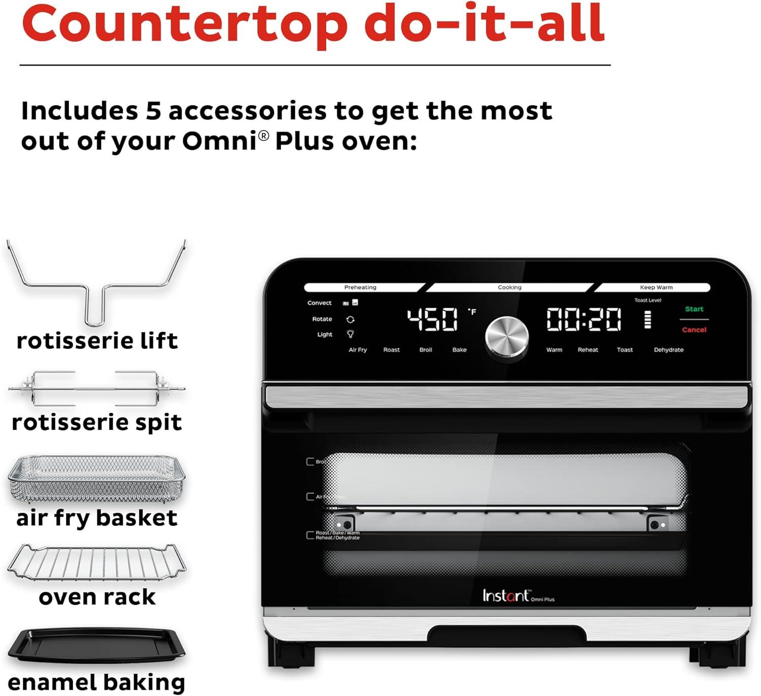 Instant Pot Omni Plus 18L Air Fryer Toaster Oven 10-in-1 Combo, Rotisserie Oven, Deep Fryer, Oil-less Mini Cooker, Convection Oven, Dehydrator, Roaster, Warmer, Reheater, Pizza Oven