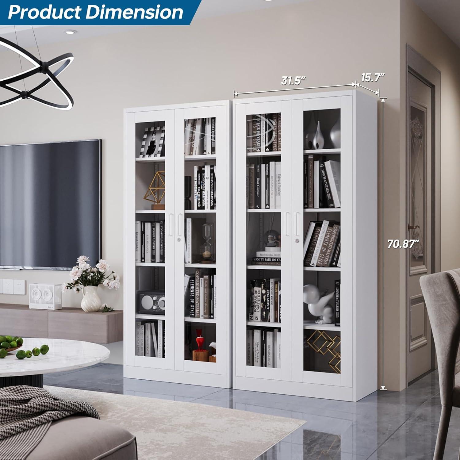 Display Cabinet With Glass Doors, Curio Cabinets With 4 Adjustable Shelves, Locking Glass Cabinet Display Case For Home, Office, Clinic, Pantry, Assemble Required