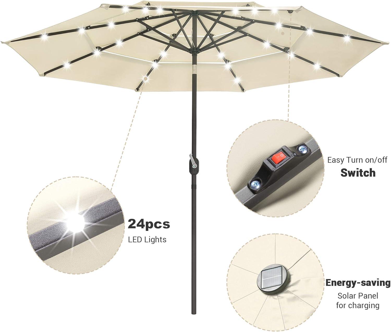 Latitude Run® 9 Feet Patio LED Solar Umbrella With Crank