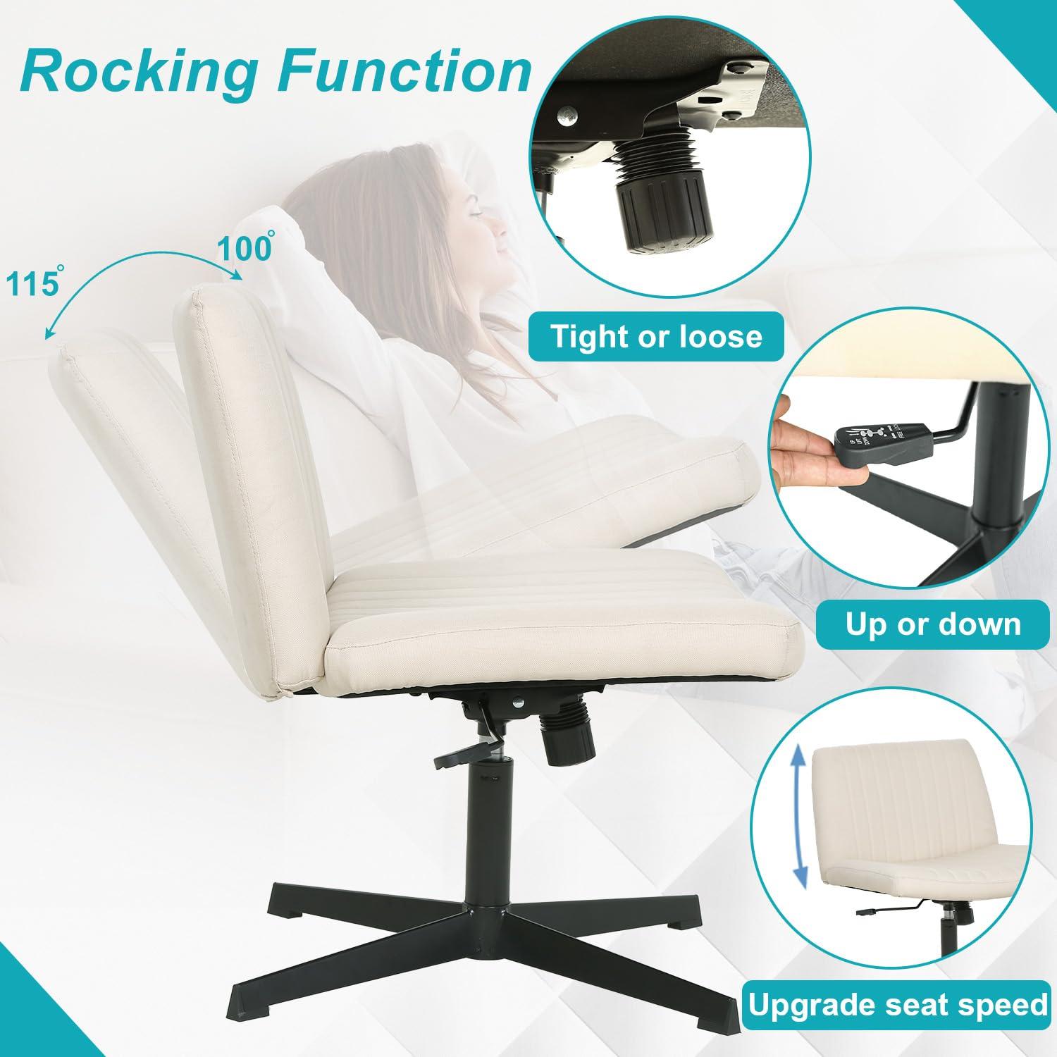 Beige Ergonomic Armless Swivel Task Chair with Metal Base