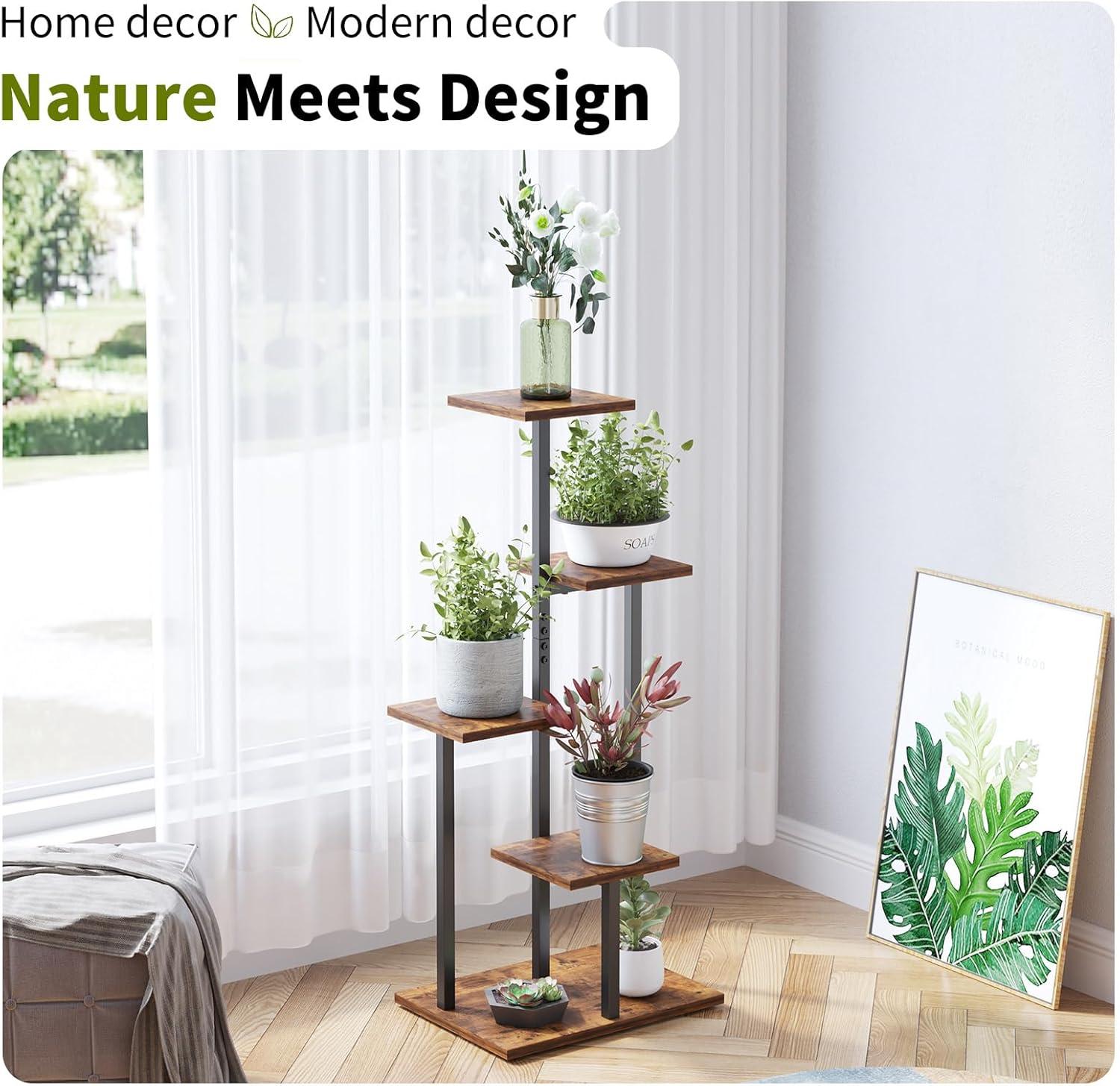 4 Tier Plant Stand Indoor, Tiered Plant Stands for Indoor Plants Multiple, Corner Flower Stand for Living Room, Multi-Layer Vintage Design Plant Shelf