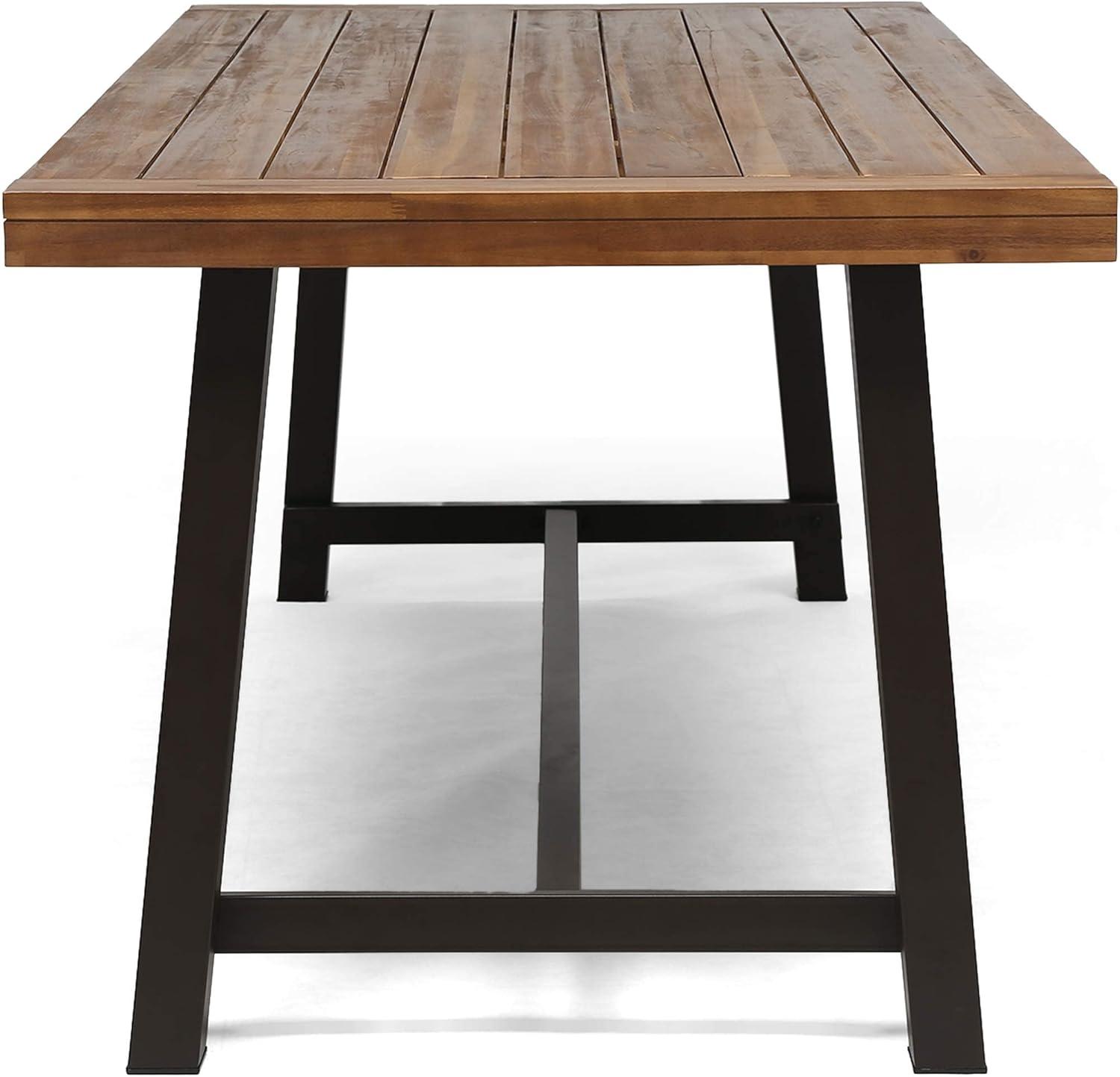 Teak & Rustic Metal Rectangular Outdoor Dining Table for Eight