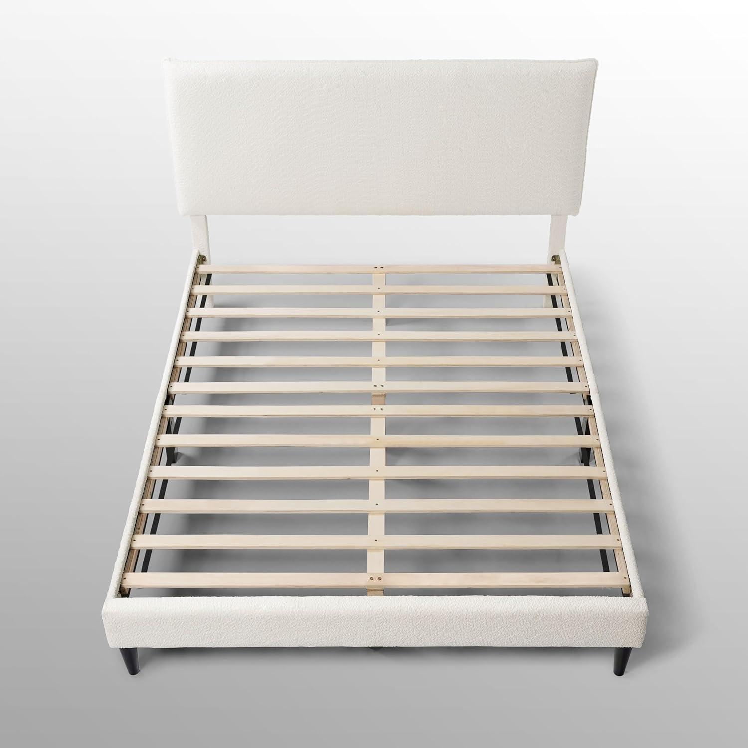 24/7 Shop At Home Queen Heartwild Modern Boucle Upholstered Pillow Headboard Platform Bed: Smooth Finish & Wood Frame