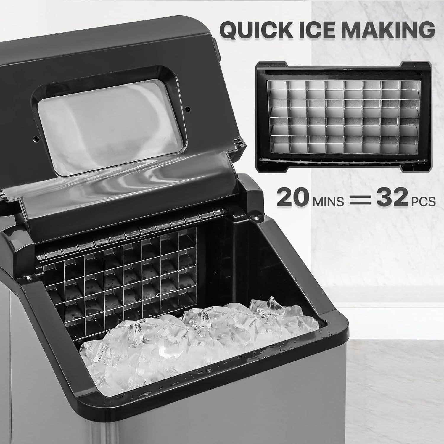 mollie Countertop Ice Maker Machine with Auto-Cleaning, 26lbs in 24Hrs, 32 Ice Cubes Ready in 20 Mins, Portable Ice Maker with Basket and Scoop for Home Kitchen Camping, Black