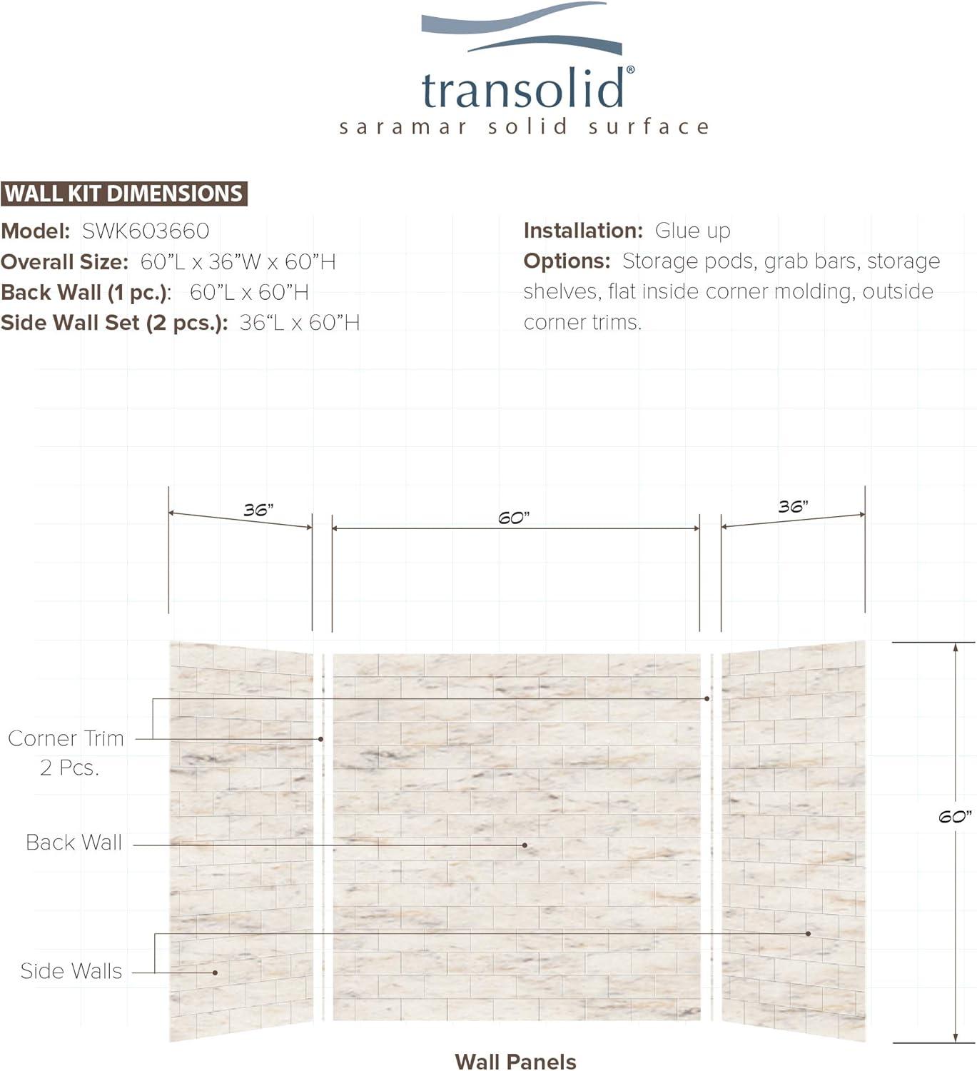 SaraMar 60'' Biscotti Marble Solid Surface Tub Wall Kit