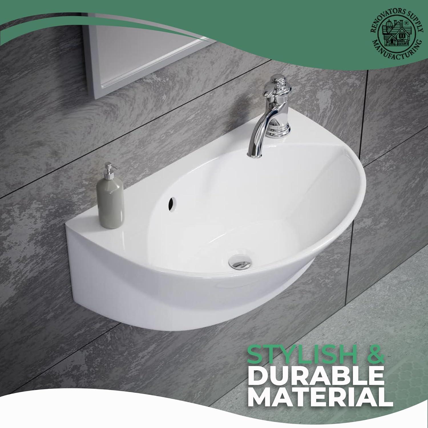 The Renovators Supply Inc. 10.5'' Reno-Gloss Vitreous China U-Shaped Bathroom Sink with Overflow