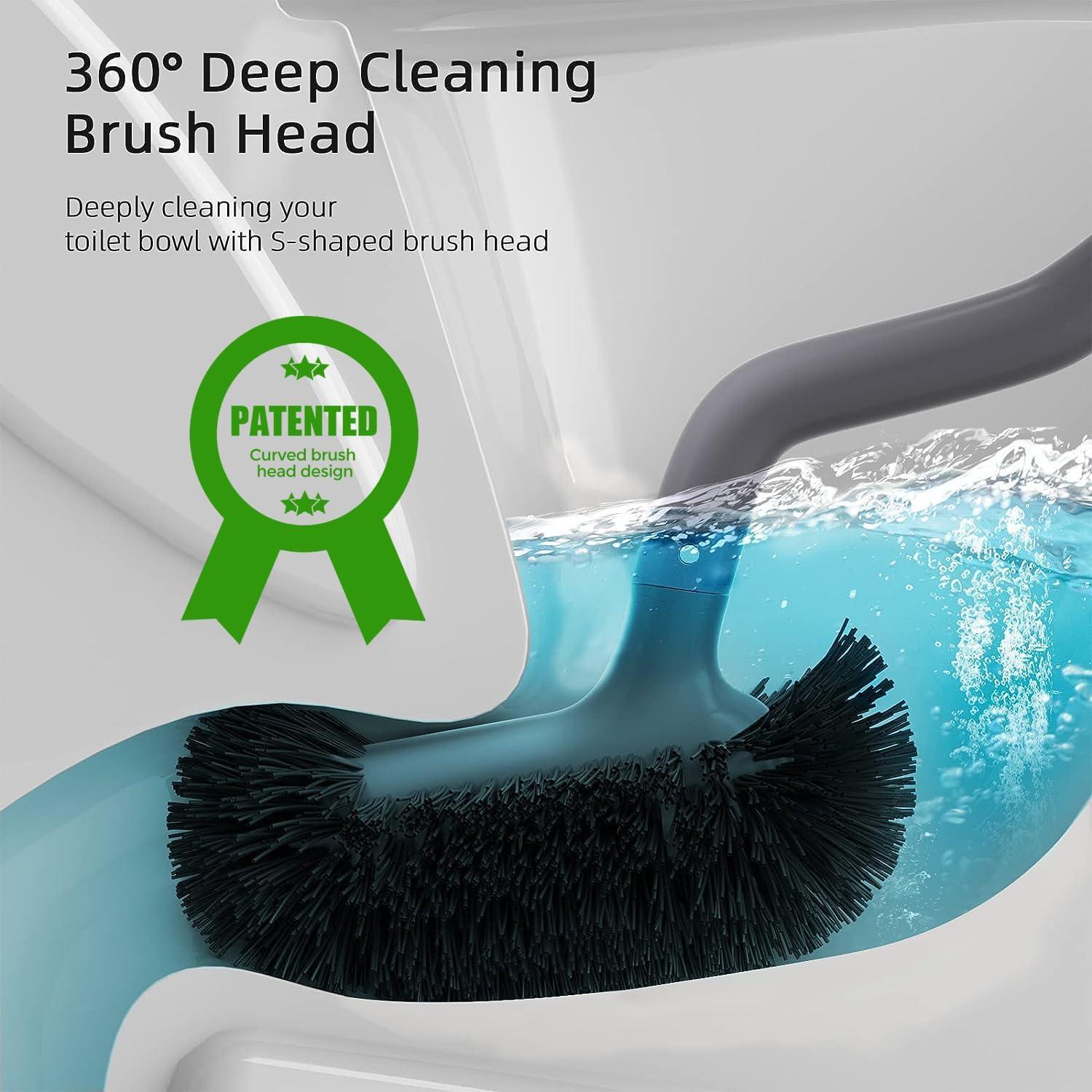 Toilet Bowl Brush Holder Set: Bathroom Deep Cleaning Toilet Cleaner Scrubber Under Rim with Curved Bristle for Dead Corner Clean - Hidden Rv Toilet Decorative Accessories with Caddy- Gray