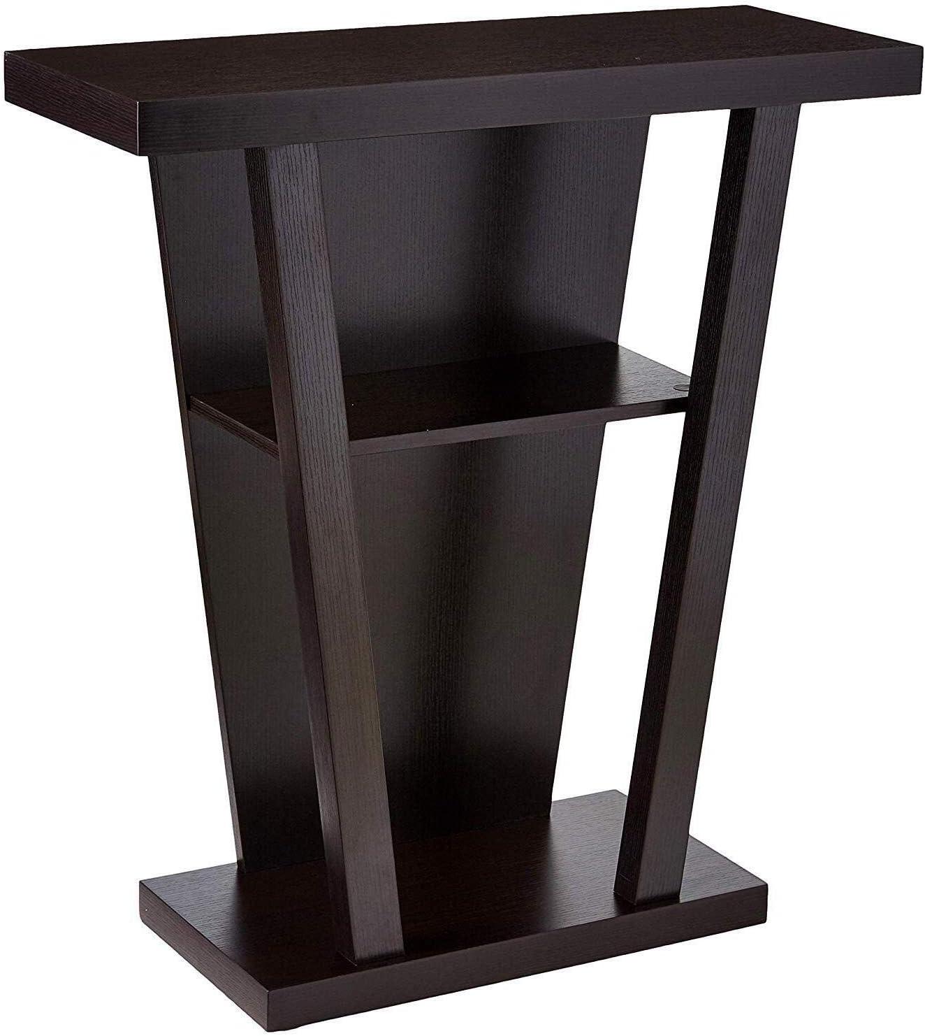 Transitional Cappuccino Console Table with Slanted Silhouette and Storage