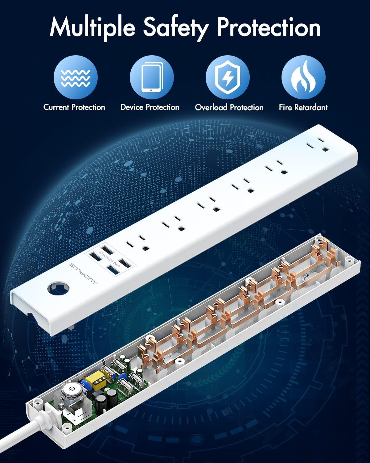 Surge Protector Power Strip with USB Ports, 10ft Extension Cord, 6 Outlets and 4 USB Ports, AUOPLUS Mountable Power