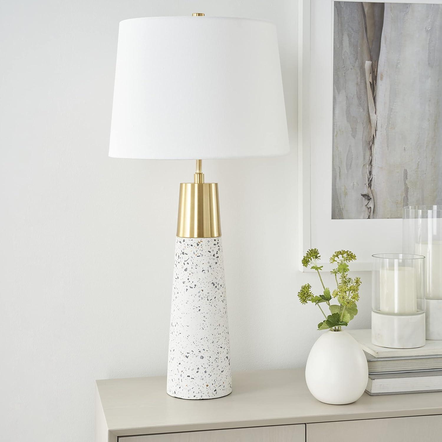 Elegant White and Gold Terrazzo 29" Ceramic Table Lamp