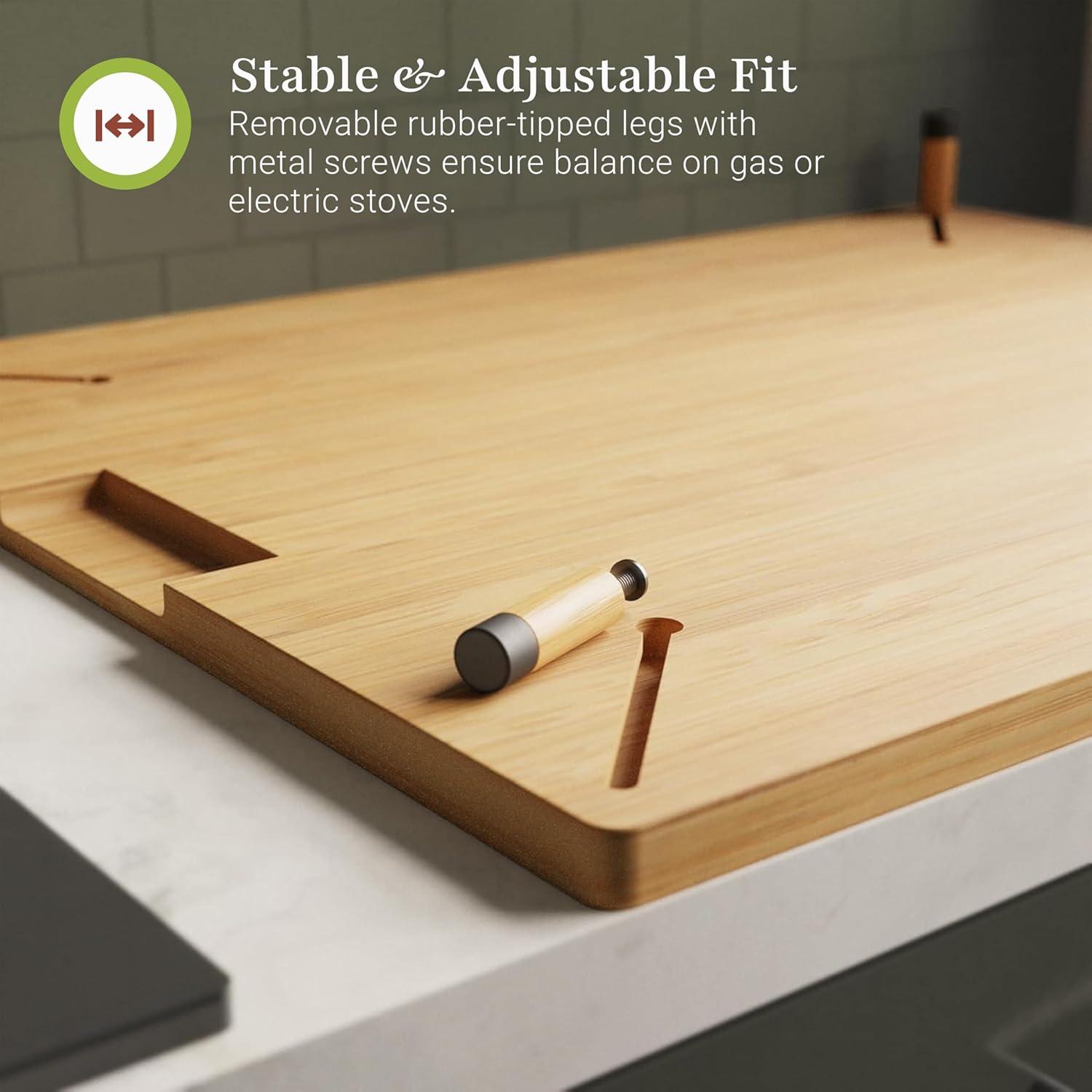 Prosumer's Choice Bamboo Stovetop Cover Cutting Board with Adjustable Legs - Large Size
