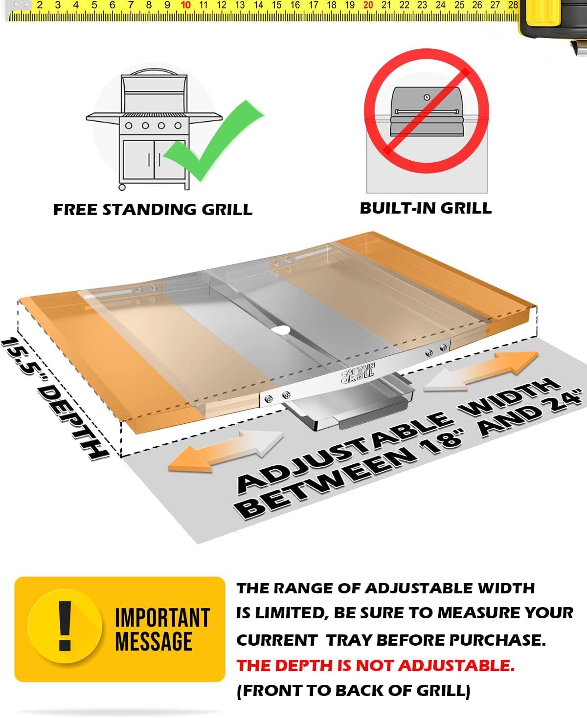 Grease Tray with Catch Pan - Dyna Glo Grill Replacement Parts, Adjustable Stainless Drip Pan for Gas Grill Models from Dyna Glo, Nexgrill, Expert Grill, Kenmore, BHG and More (Width 18"-24")