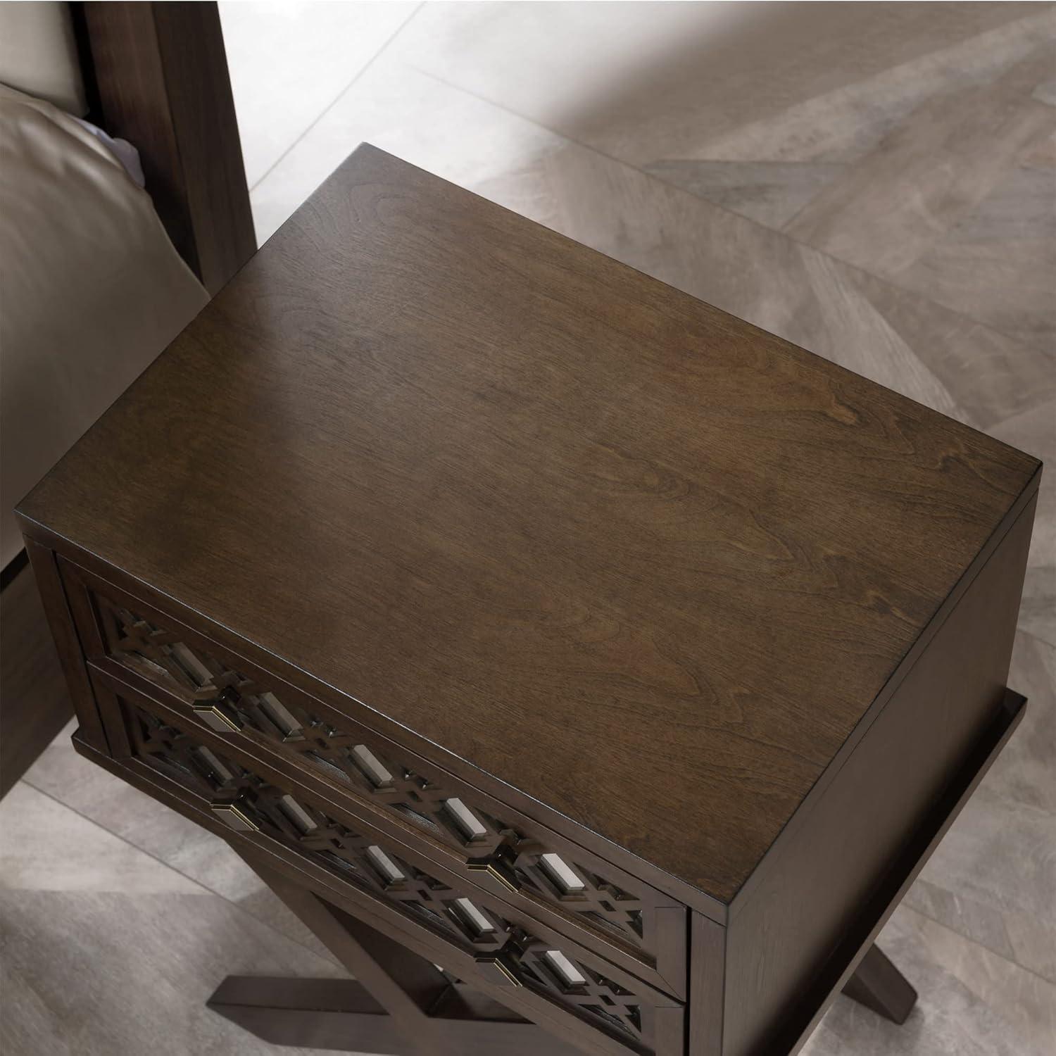 Mirrored Diamond Filigree X Base Nightstand/Table Walnut - Leick Home