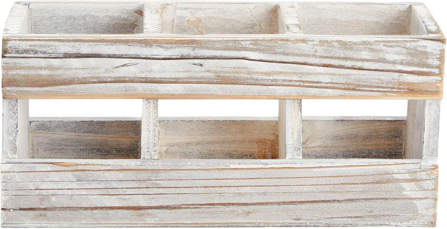 Juvale Rustic-Style Desk Pencil Holder with 3 Compartments - Farmhouse Decor and Wooden Organizer for Office Accessories