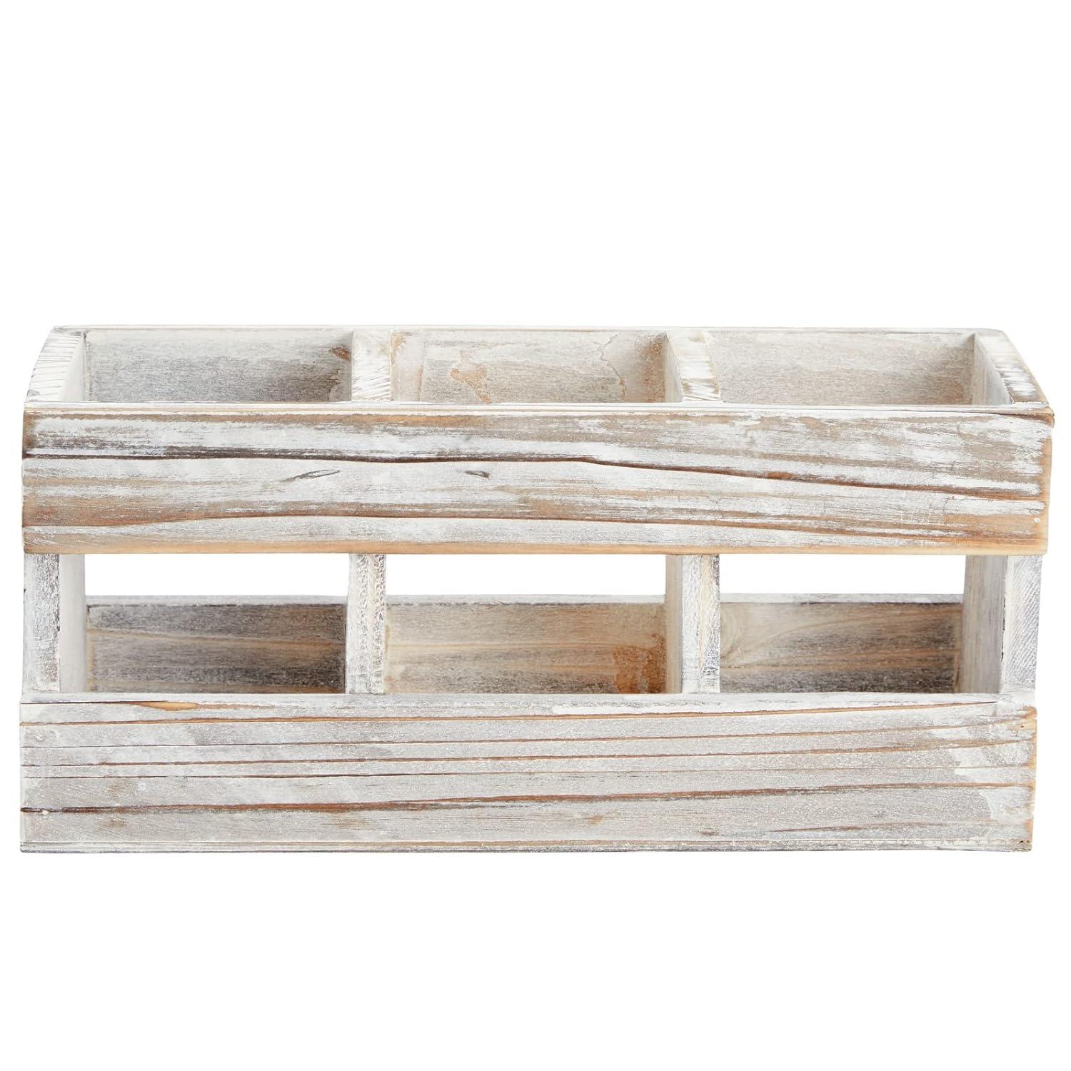 Juvale Rustic-Style Desk Pencil Holder with 3 Compartments - Farmhouse Decor and Wooden Organizer for Office Accessories