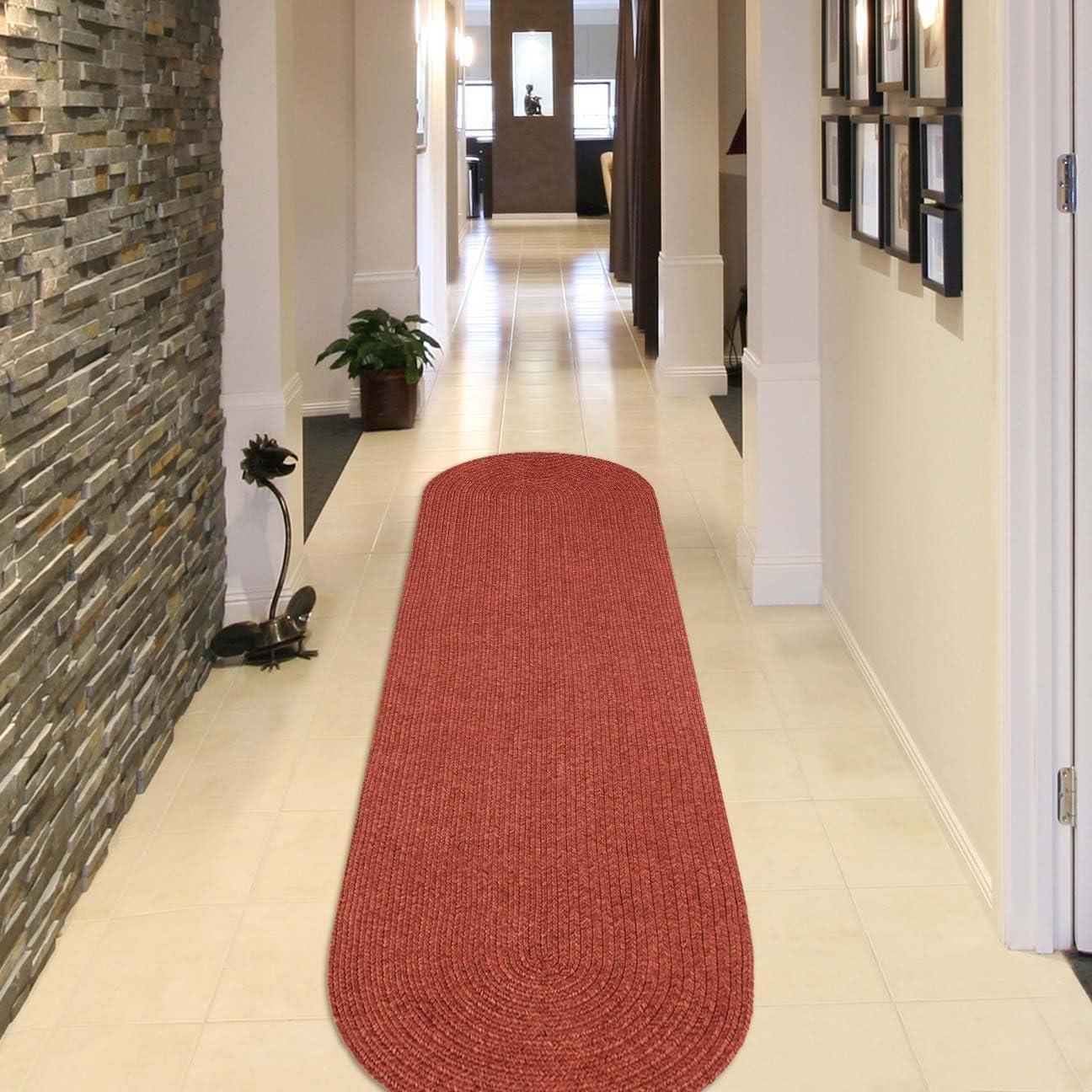 Braided Brick 2 ft. x 8 ft. Solid Indoor/Outdoor Oval Area Rug