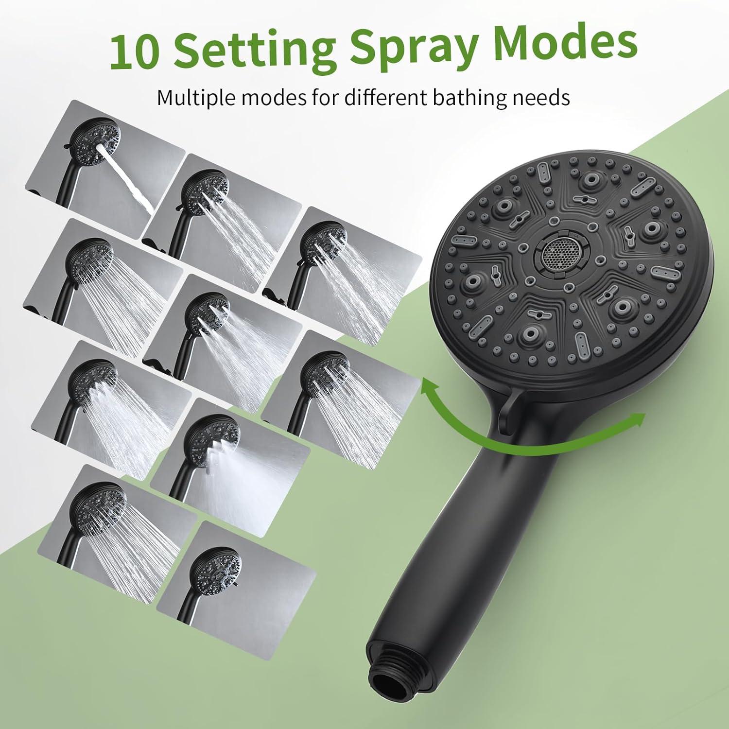 Tub Shower Faucet Set with 10 Spray Handheld Shower Matte Black Shower Head and Handle Set Shower System with Tub Spout 4.7 Inch Shower Handheld Shower Fixtures Tub and Shower Trim Kit