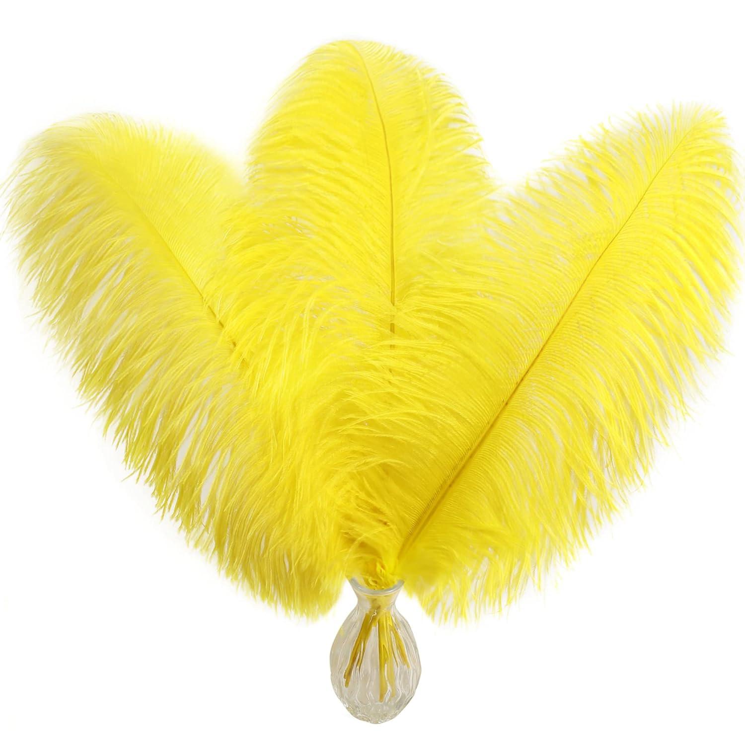 Larryhot Yellow Big Ostrich Feathers - 10pcs 16-18 inch for Vase,Wedding Centerpieces and Carnival Party(Yellow)