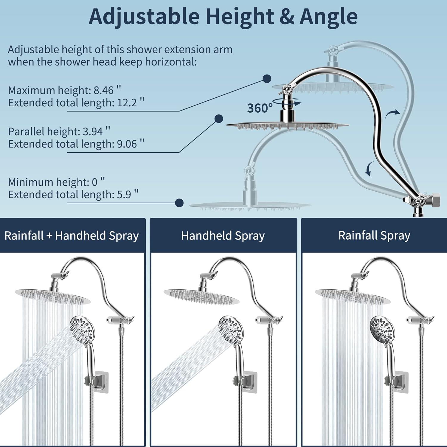 High Pressure Rainfall Shower Head with Handheld Spray Combo,Chrome